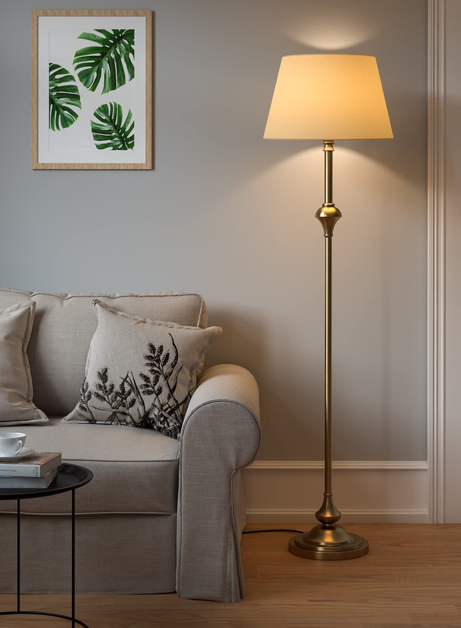 Divine Trends Royal Brass Antique Finish Gold Floor LED Lamp Standing 5Ft Height With Cream Lampshade 16 Inches