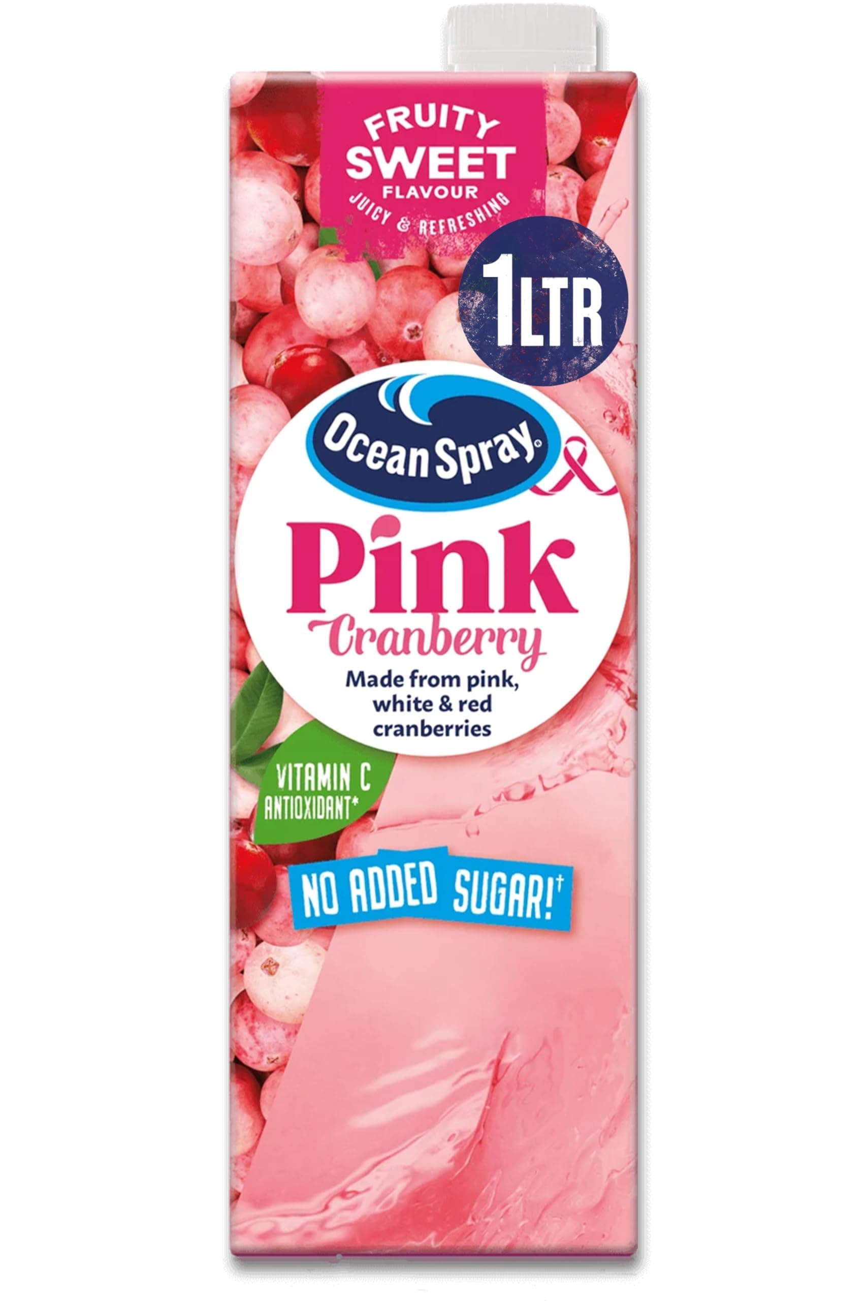 Pink Cranberry Juice Drink - 1L - No Added Sugar - Naturally Sweetened Fruit Juice - No Artificial Colours or Preservatives - High in Vitamin C & Antioxidants