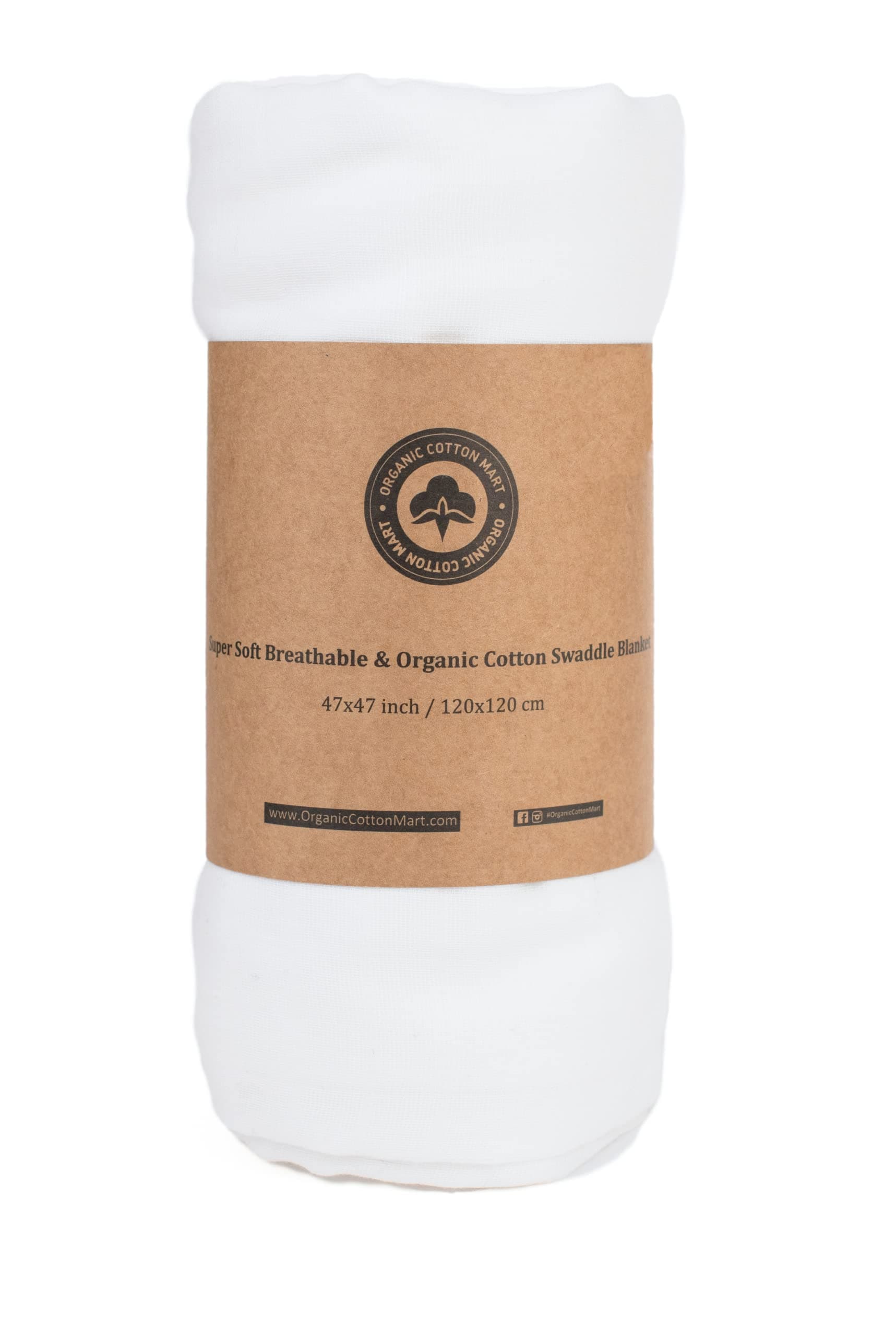 Organic Cotton White Swaddle Blanket for Newborn - White Muslin Swaddle Blanket - Newborn Baby Gauze Swaddling Blanket - 100% Certified Organic Cotton - 47”x47” (1 Swaddle)