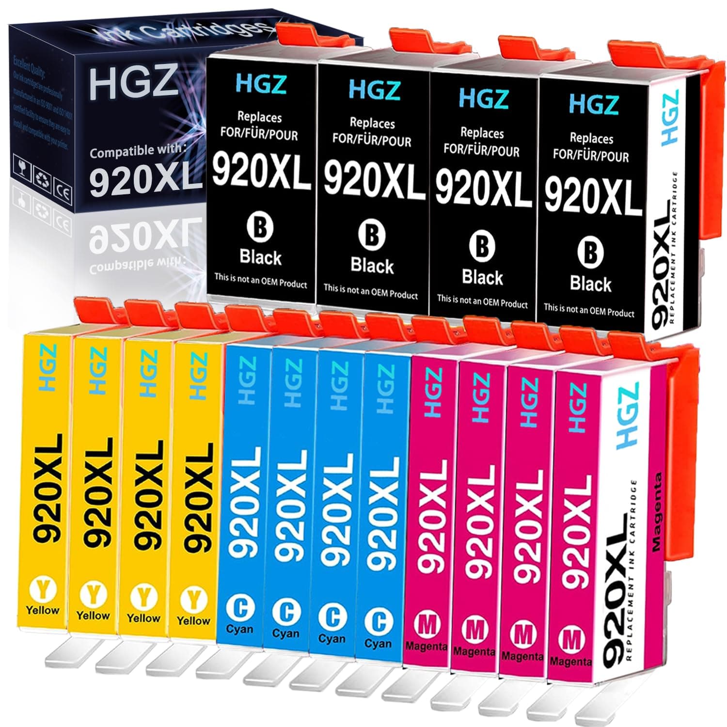 920XL Compatible Color Ink Cartridges Replaccement for HP 920 920XL 920 XL Compatible with Officejet 6500 6000 7000 7500A 6500A Printer (4 Black, 4 Cyan, 4 Magenta, 4 Yellow, 16-Pack)