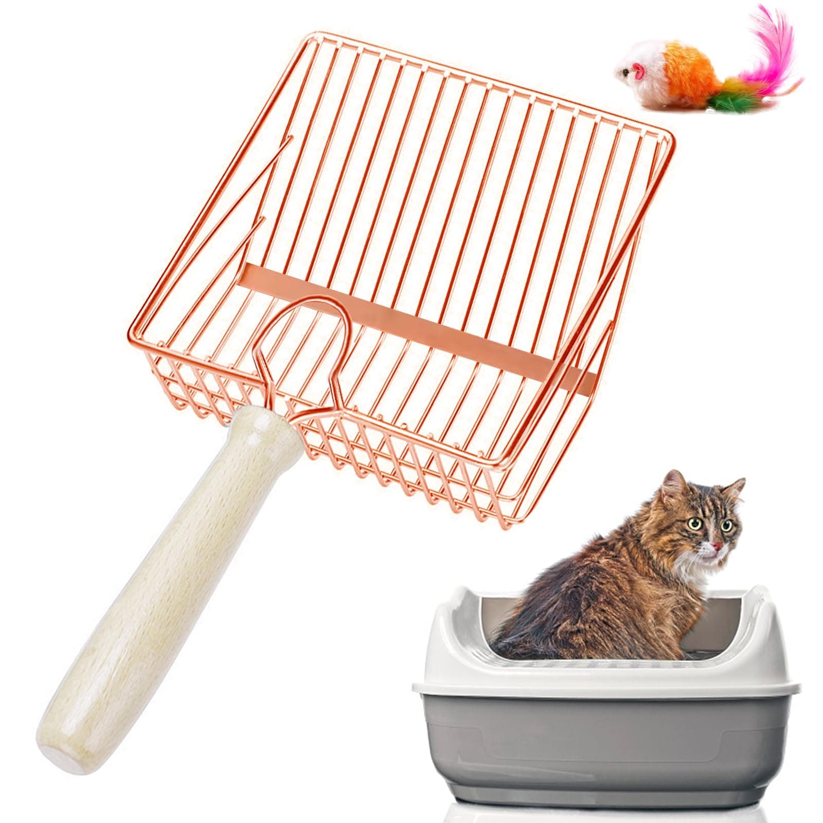Cat Litter Scoop Stainless Steel Metal, Non-Slip Beech handle Kitty Deep Shovel for Maximum Sifting, Durable Premium Non-Stick Aluminum Alloy Sifter Cat Litter Shovel
