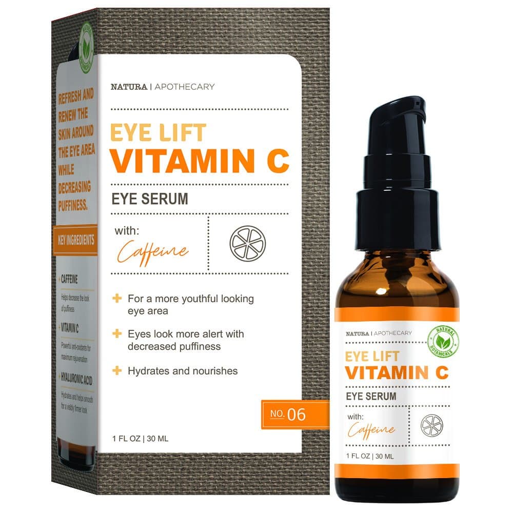 Natura Apothecary Eye Lift Vitamin C Eye Serum with Caffeine – Hydrates & Nourishes, Reduce Puffiness, for Youthful Looking Eye Area 1oz / 30ml