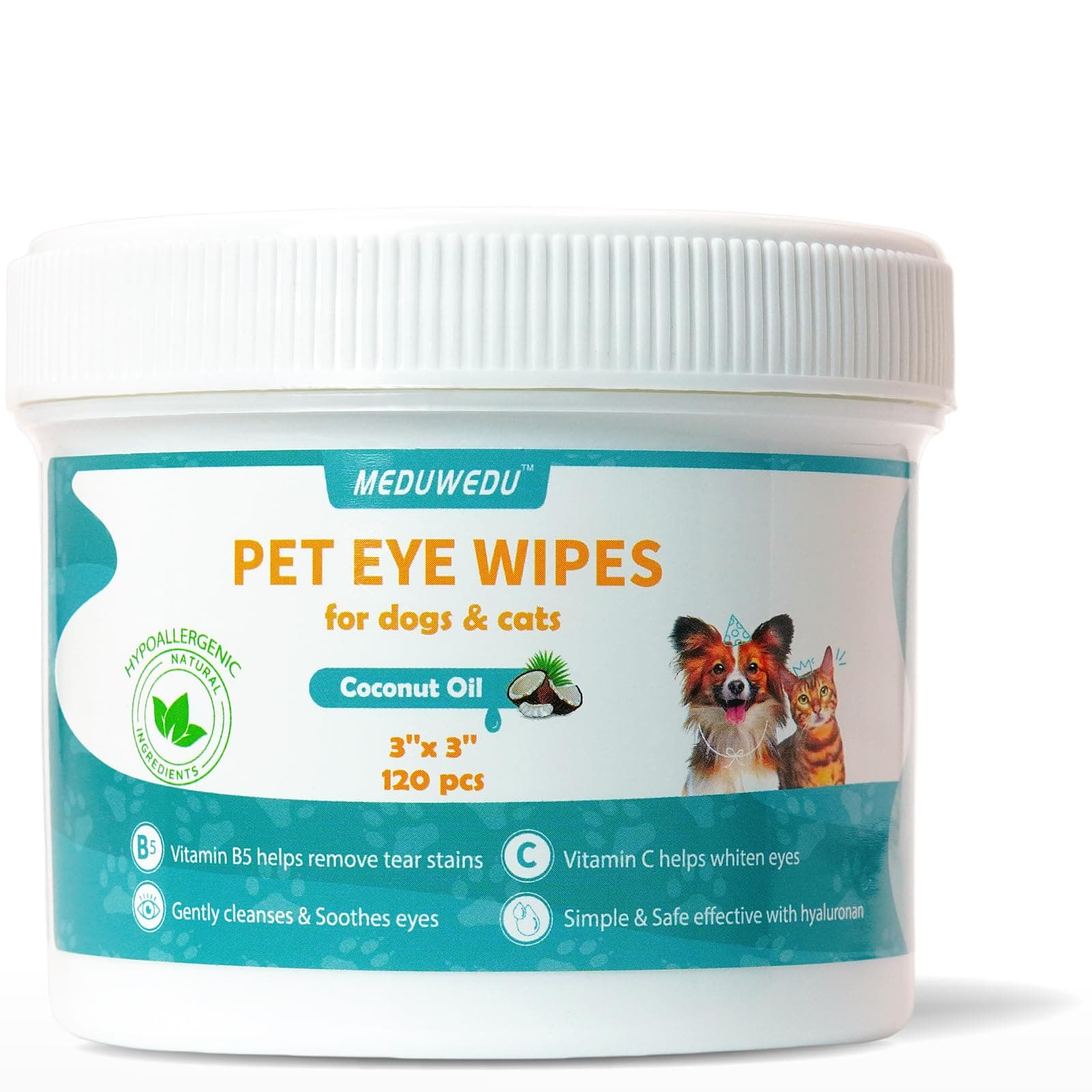 Eyes Wipes for Dogs & Cats 120 Counts, Grooming Kit Care for Dogs and Cats, Prevent Tear Stains, Eye Debris, Discharge, Mucus Secretions,Coconut Scent