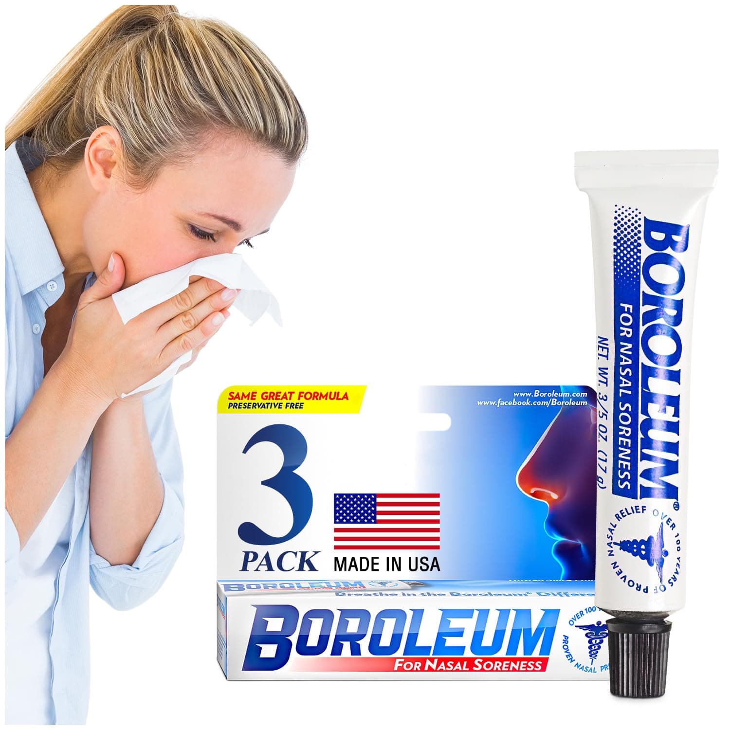 Boroleum Dry Relief Nasal Soreness & Stuffy Nose Relief | Medicated Nasal Gel and Nose Moisturizer