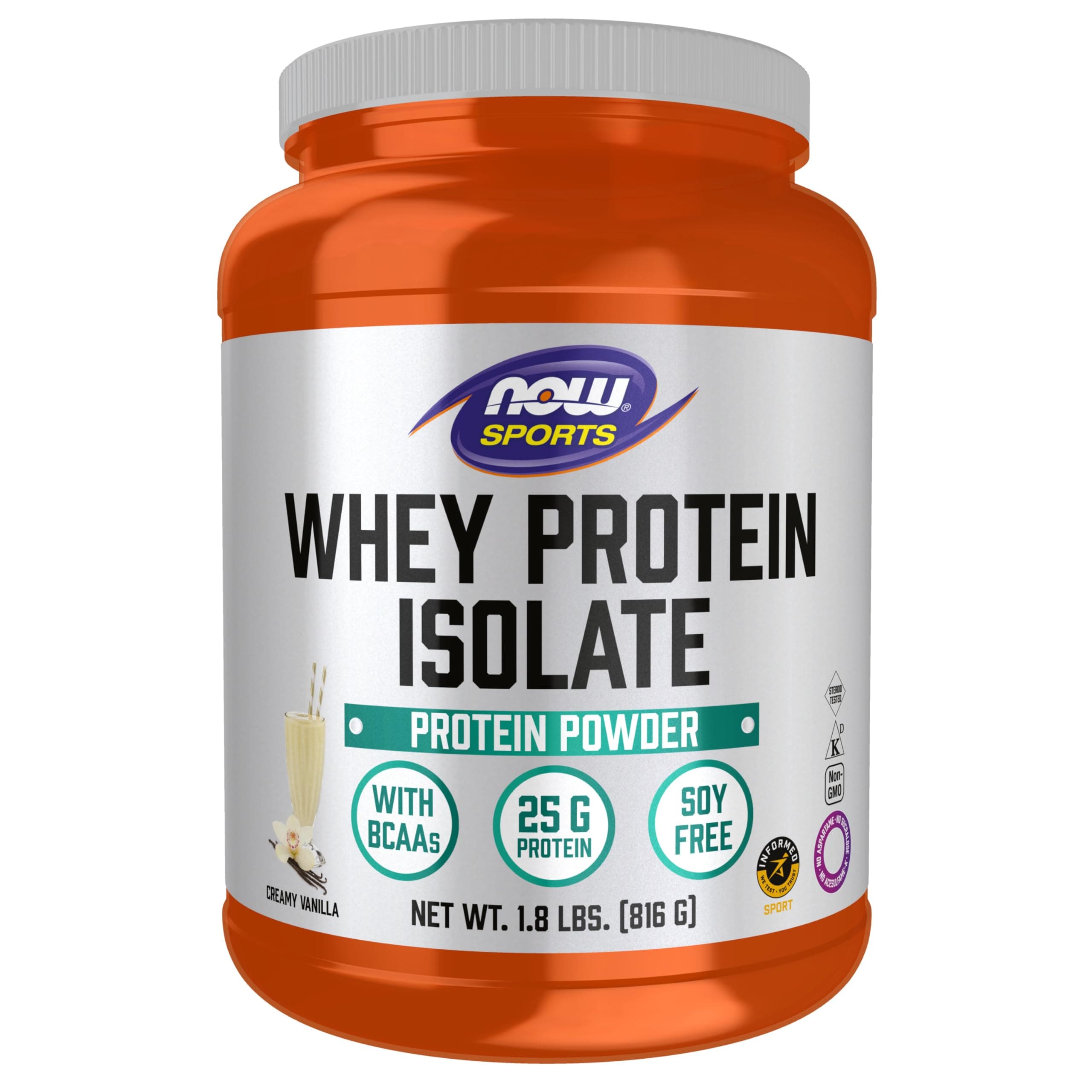 – NOW Sports Nutrition, Whey Protein Isolate, 25 G With BCAAs, Creamy Vanilla Powder, 1.8-Pound