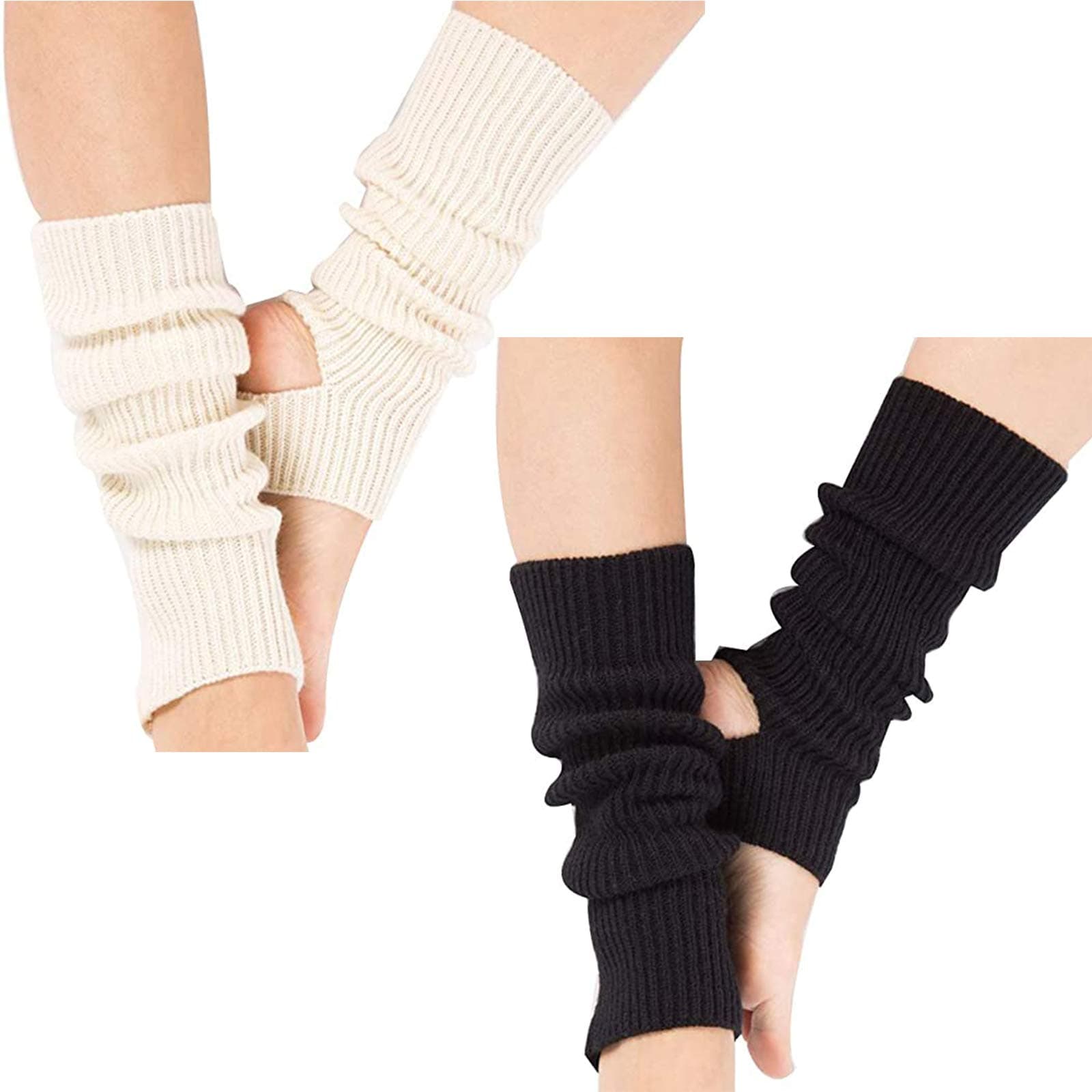 GuojanfonFashion Yoga Socks for Women Girls Workout Socks Toeless Training Dance Leg Warmers (Black+White)