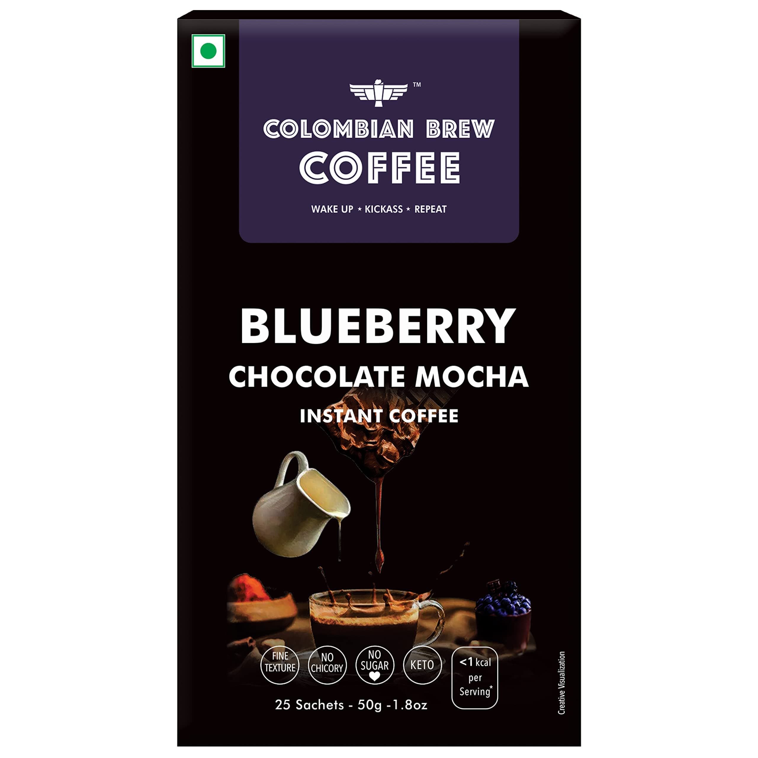 COLOMBIAN BREW COFFEE Blueberry Chocolate Mocha Instant No Sugar Vegan, 50g