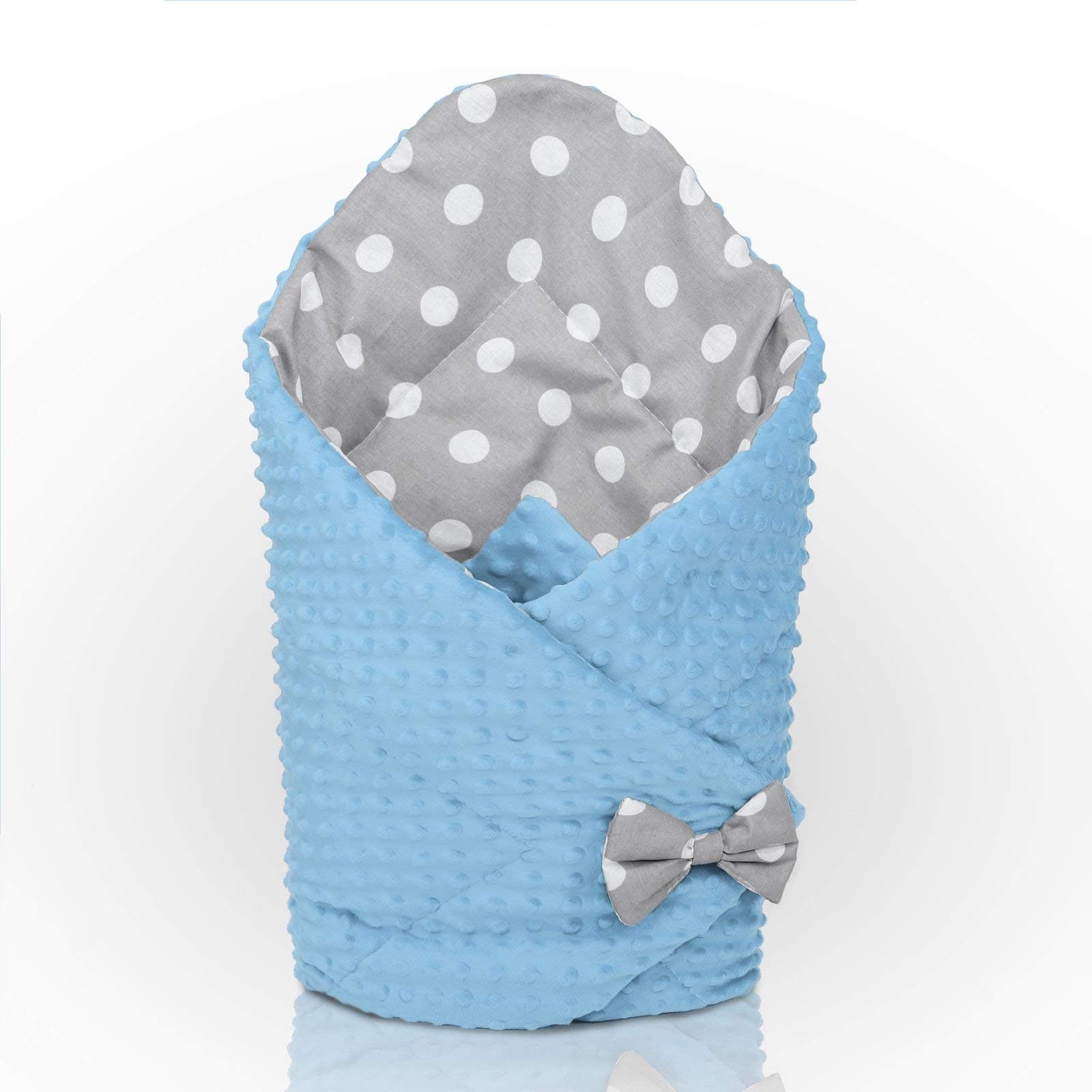 DIMPLE Fabric Swaddle WRAP Newborn Infant Bedding Blanket Cotton Sleeping Bag Cotton (Blue - dots Grey)