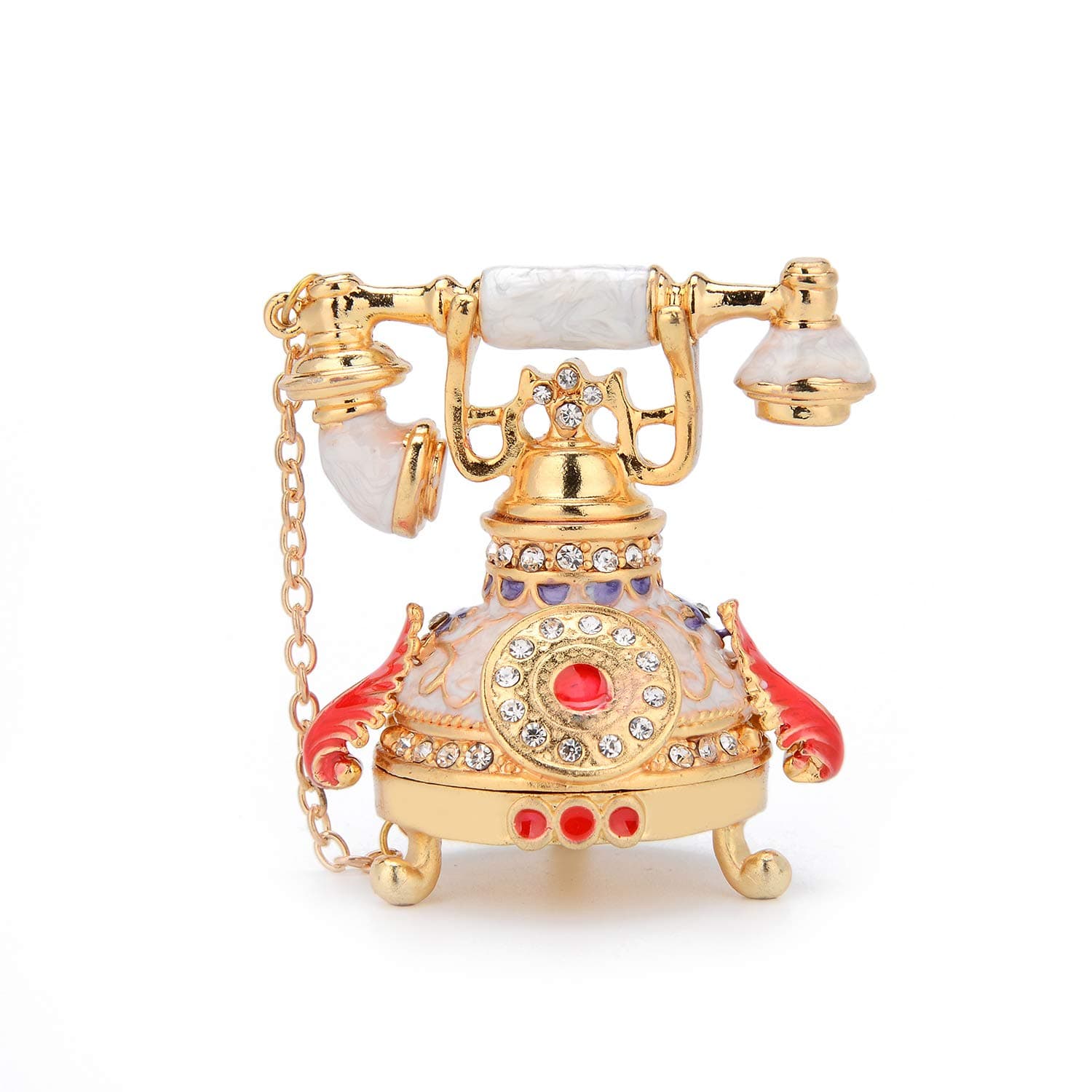 Vintage White Telephone Enameled Trinket Box with Hinged Unique Gift for Home Decor