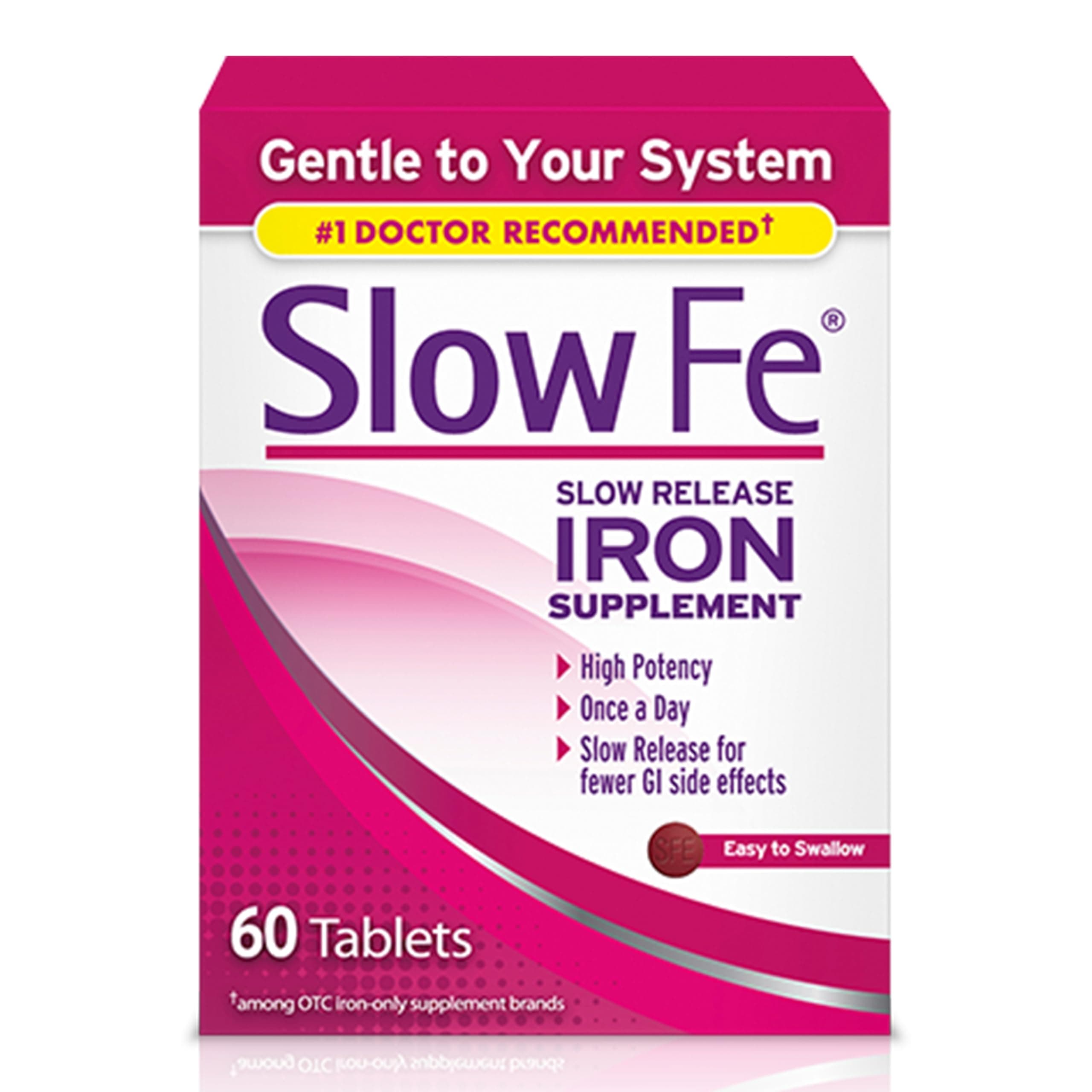 Slow Fe 45mg Iron Supplement for Iron Deficiency, Slow Release, High Potency, Easy to Swallow Tablets - 60 Count