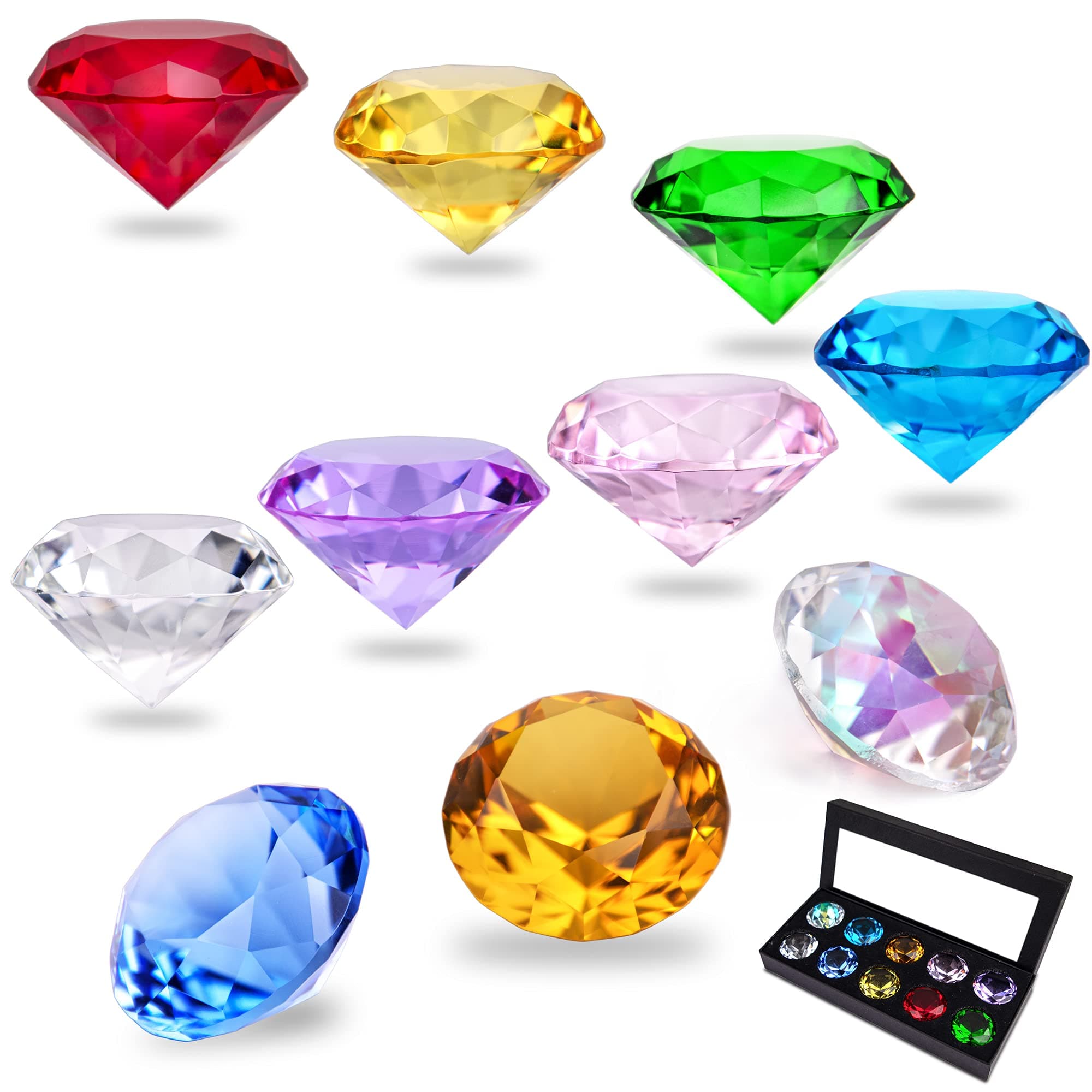 40mm(1.5 in) Crystal Diamond Jewels Paperweight Table Decoration Party Favors Gift, Glass Paperweight, Pack of 10 (Multicolor)