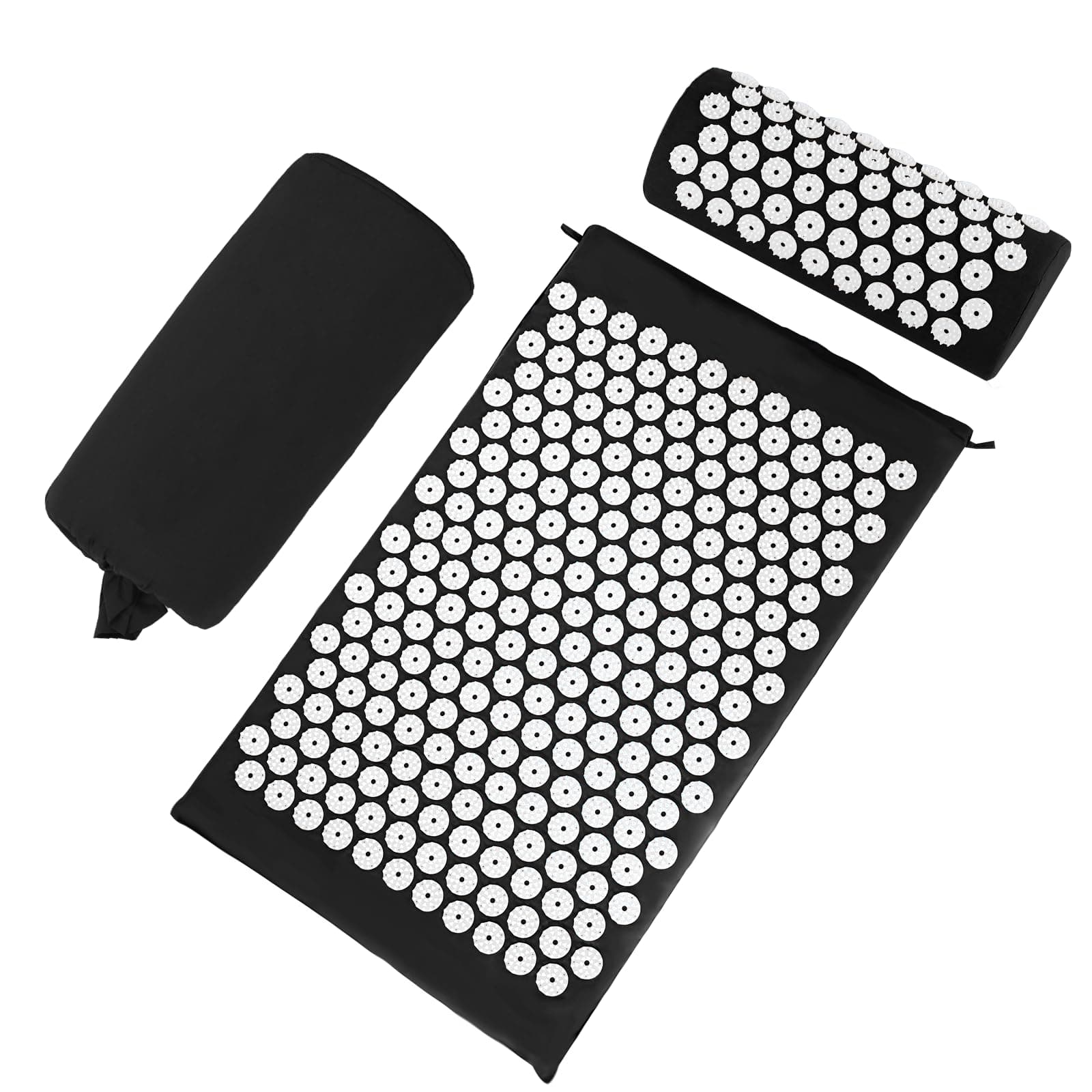 Acupressure Mat Set, Acupuncture Point Massage Pillow, Relieving Back and Neck Pain, Muscle Relaxation and Stress Reduction, Sciatica Relief, Suitable for Men and Women, Carry a Handbag, Black White