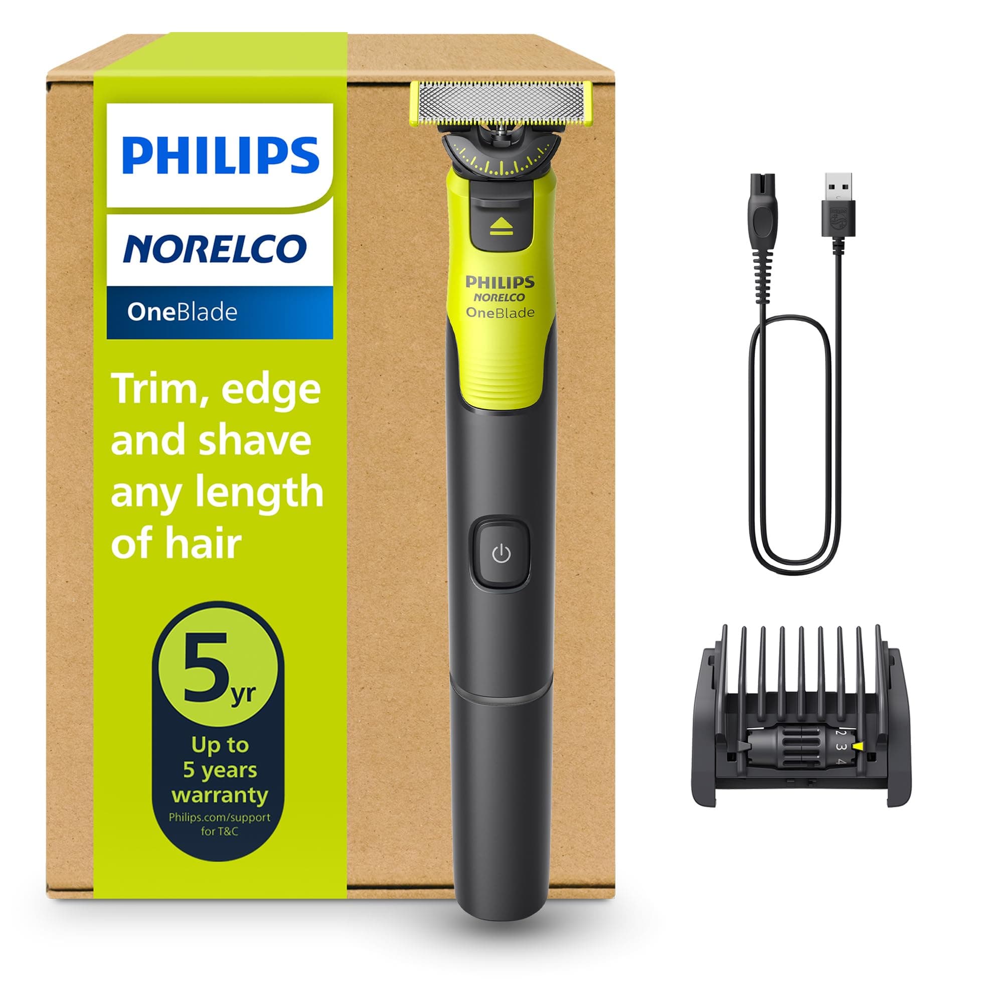 Philips Norelco OneBlade 360 Connecting Hybrid Face, Electric Beard Trimmer, Shaver with 360 Blade Tech, 1x360 Blade, 5 in 1 Comb, Model QP4530/90