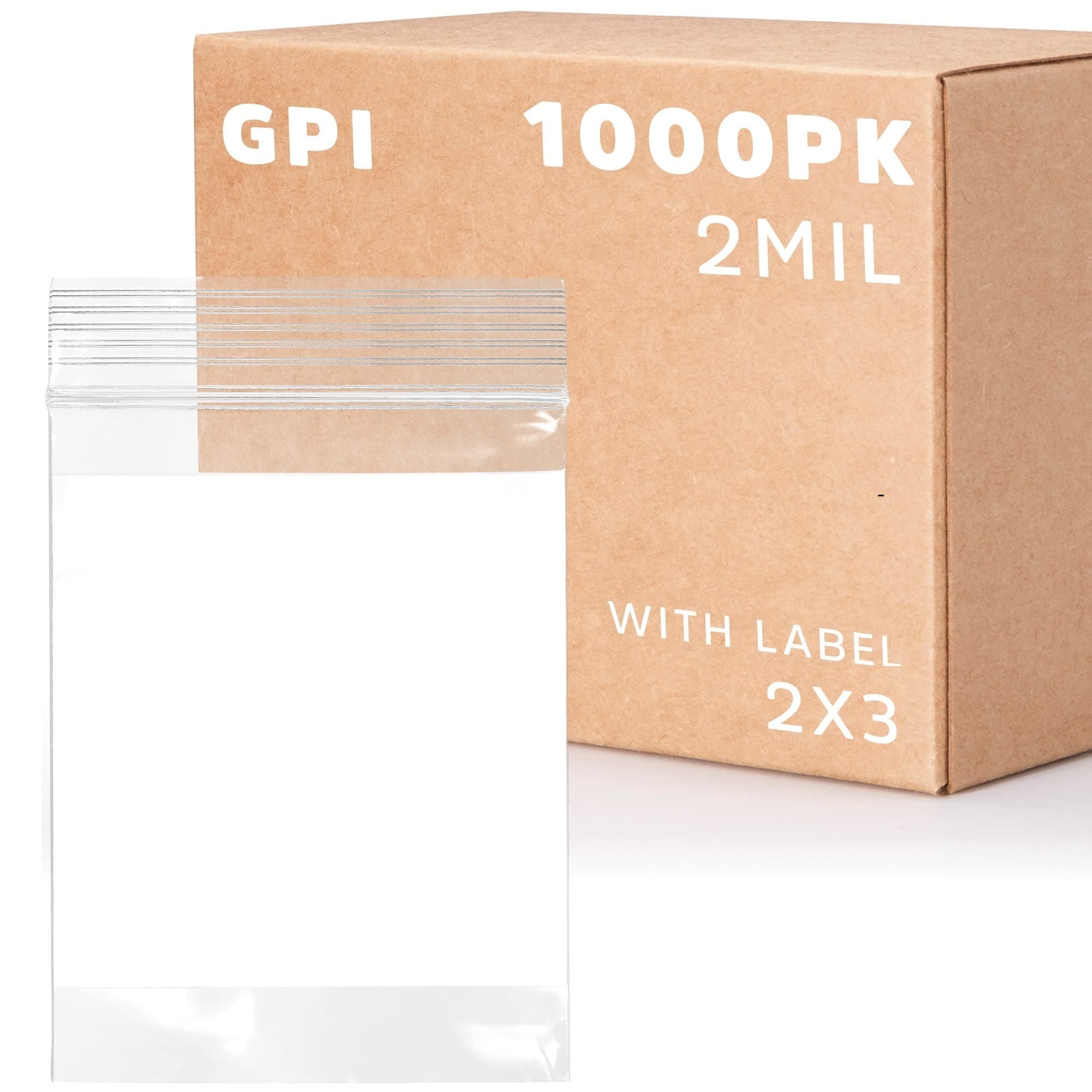 2Mil Small Plastic Bags 2 x 3 inches, 1000 pack ZIP Bags, Write on White Block, Reclosable Zipper small plastic Storage Baggies GPI Brand, for Daily Vitamin, Pill, Jewelry, Candy