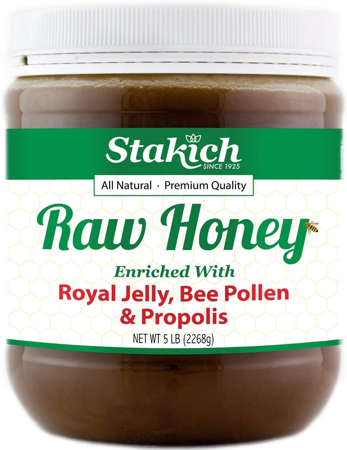 Royal Jelly, Bee Pollen, Propolis Raw Honey - Pure, Unprocessed, Unheated- Immune Support, Natural Energy, Brain Clarity, Sports Performance - 5 Pound (80 Ounce)