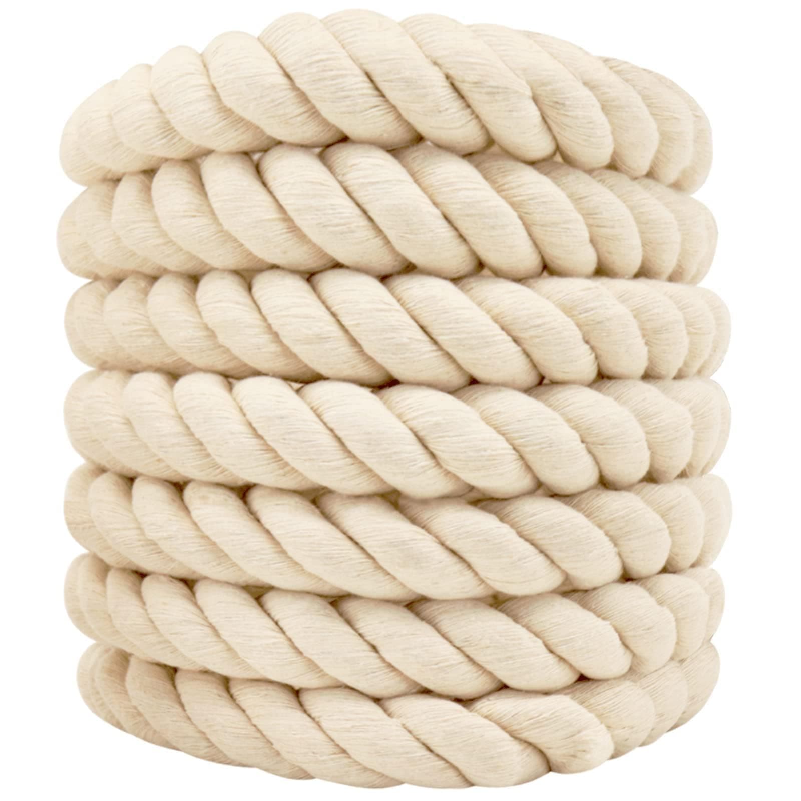 Twisted Cotton Rope (1 in x 10 ft) Natural Thick White Rope for Nautical, Landscaping, Railings, Hammock,Home Decorating