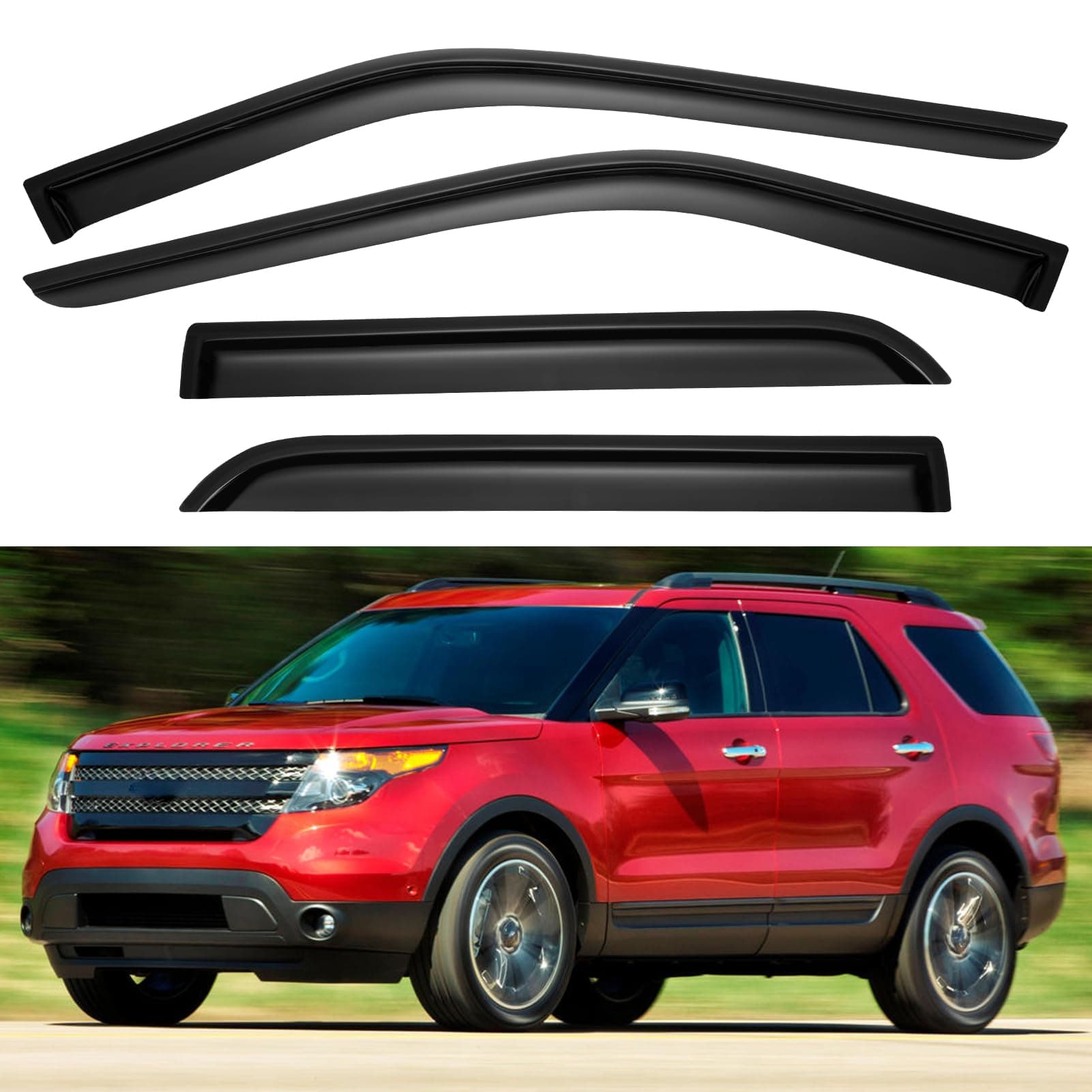 Window Visors Rain Guards Shield for 2011-2019 Ford Explorer, Out-Channel Window Vent Wind Deflectors Visors Shades for 11 12 13 14 15 16 17 18 19 Explorer