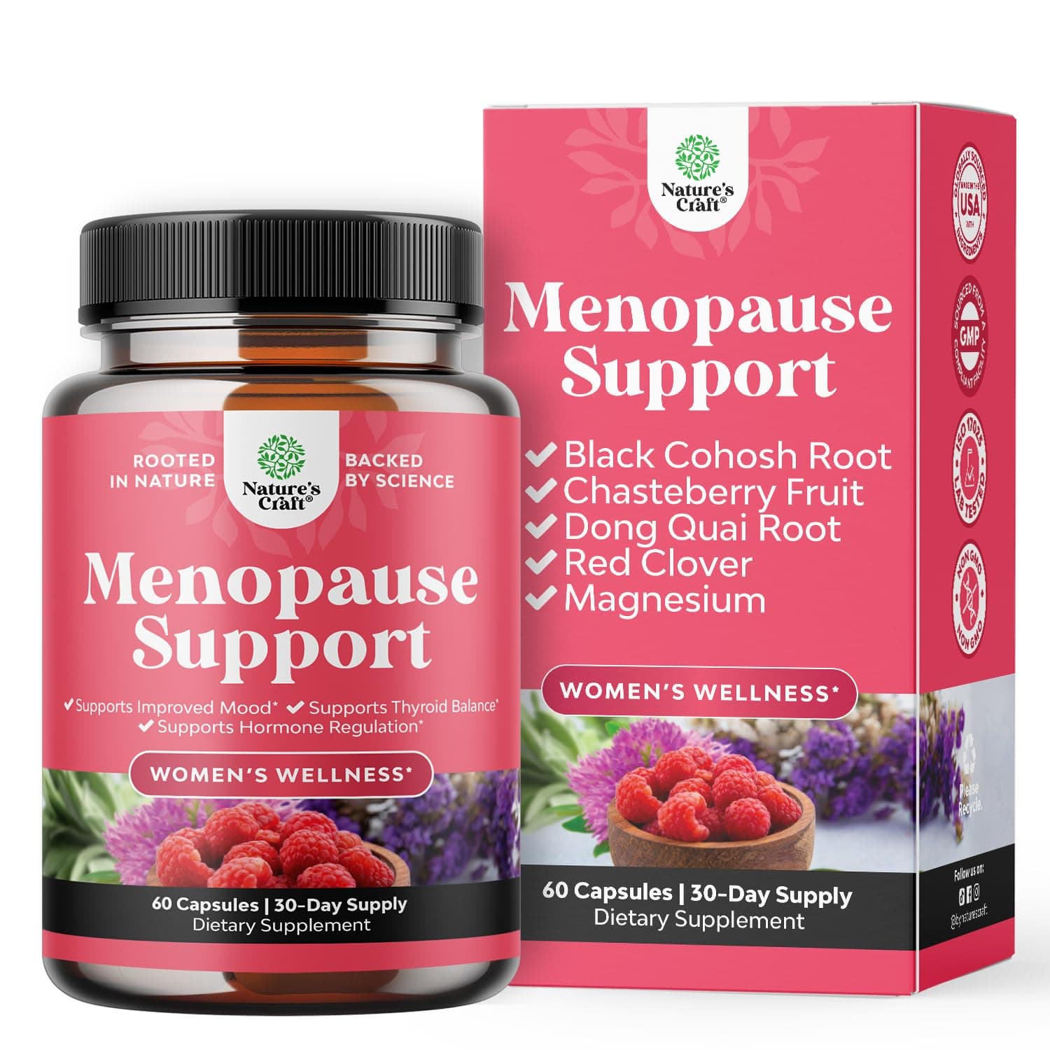 Natural Menopause Supplements For Women - Perfect Hormonal Balance, Night Sweating & Hot Flashes Relief Black Cohosh With Resveratrol Dong Quai