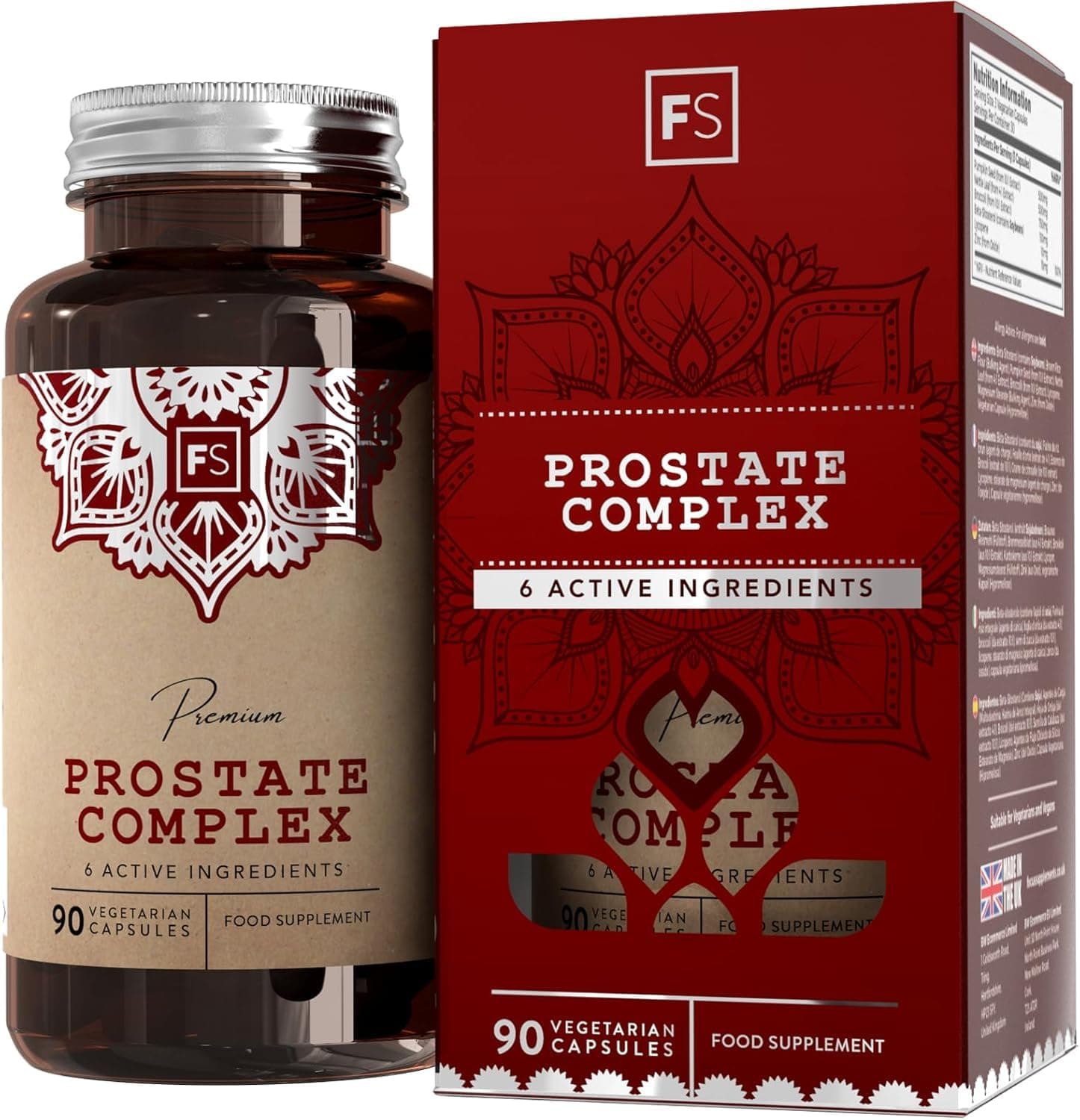 FS Prostate Supplements for Men UK | 90 Prostate Health Supplements for Men with Broccolli 750mg, Pumpkin Seed 500mg, Nettle Leaf 500mg & Zinc