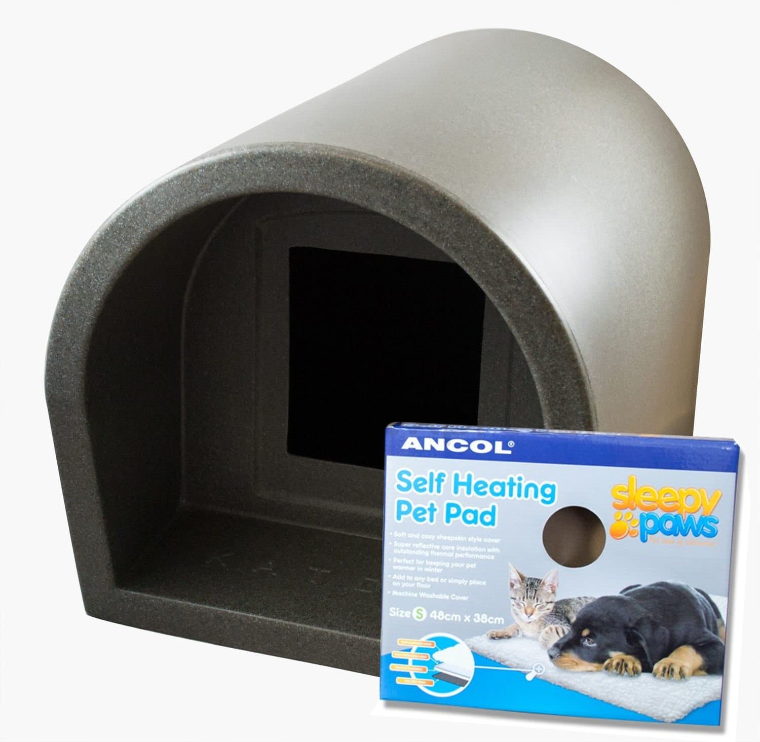 The Original Mr Snugs KatDen® Outdoor Cat Kennel/Shelter - Dark Grey - Kennel & Self Heating Pet Pad