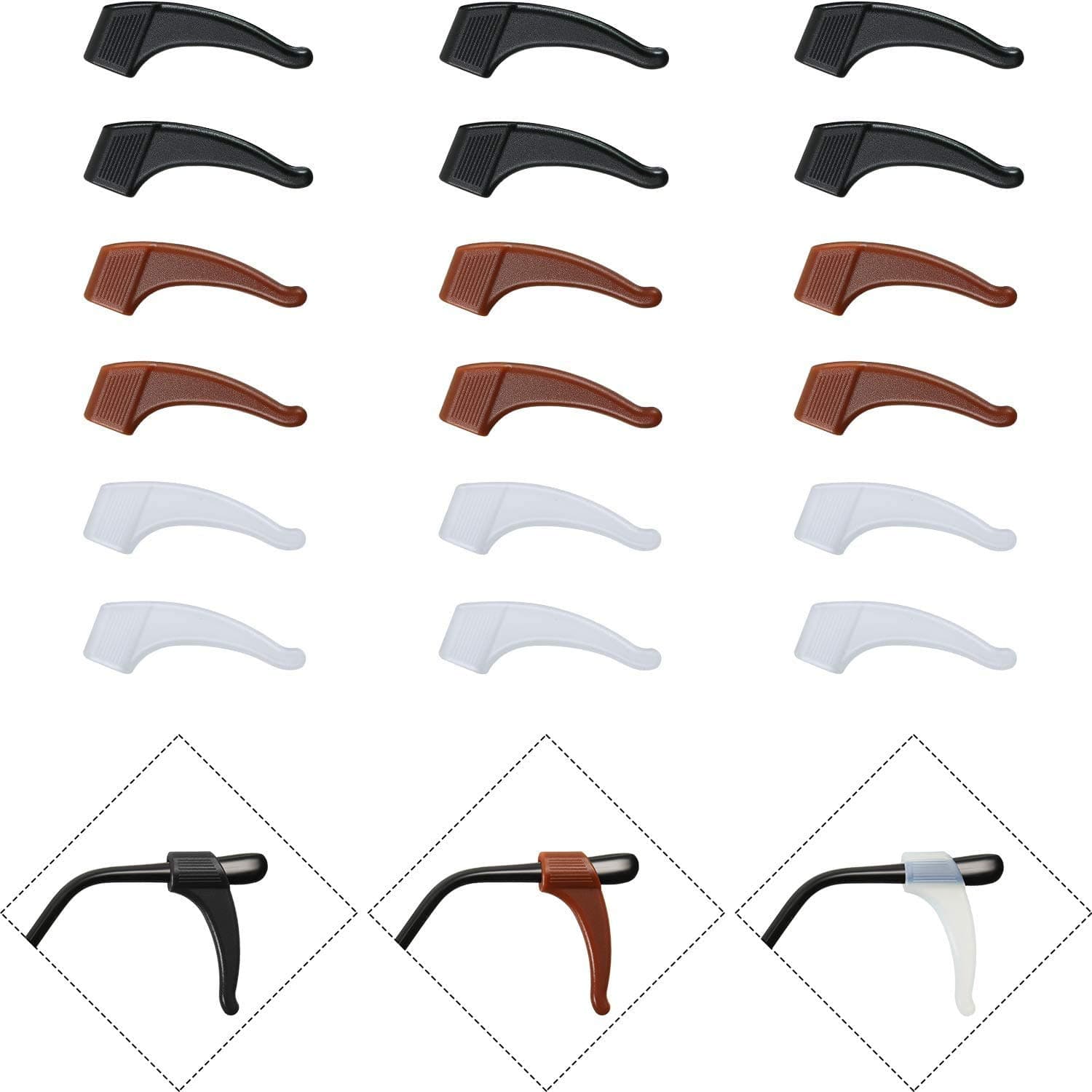 Glitz Non-Slip Glasses Ear Grip, Soft Silicone Eyeglass Hooks for Glasses and Sunglasses, Eyeglasses Retainers Silicone Glasses Reading Glasses, Sports Ear Hook Sleeve Retainer (9Pairs)