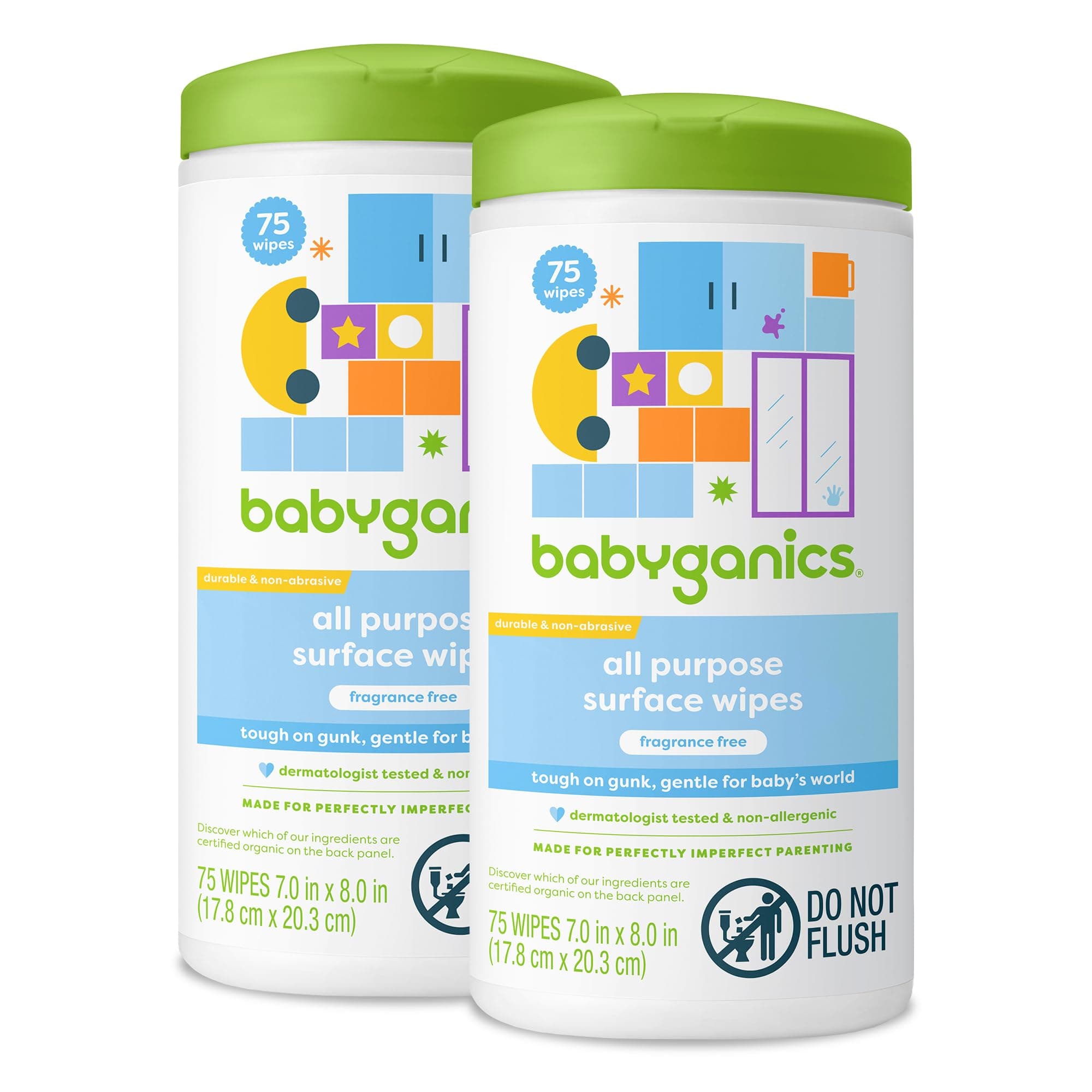 Babyganics All Purpose Surface Wipes, 75 ct, and Non-Abrasive, No Ammonia, No Bleach, Packaging May Vary