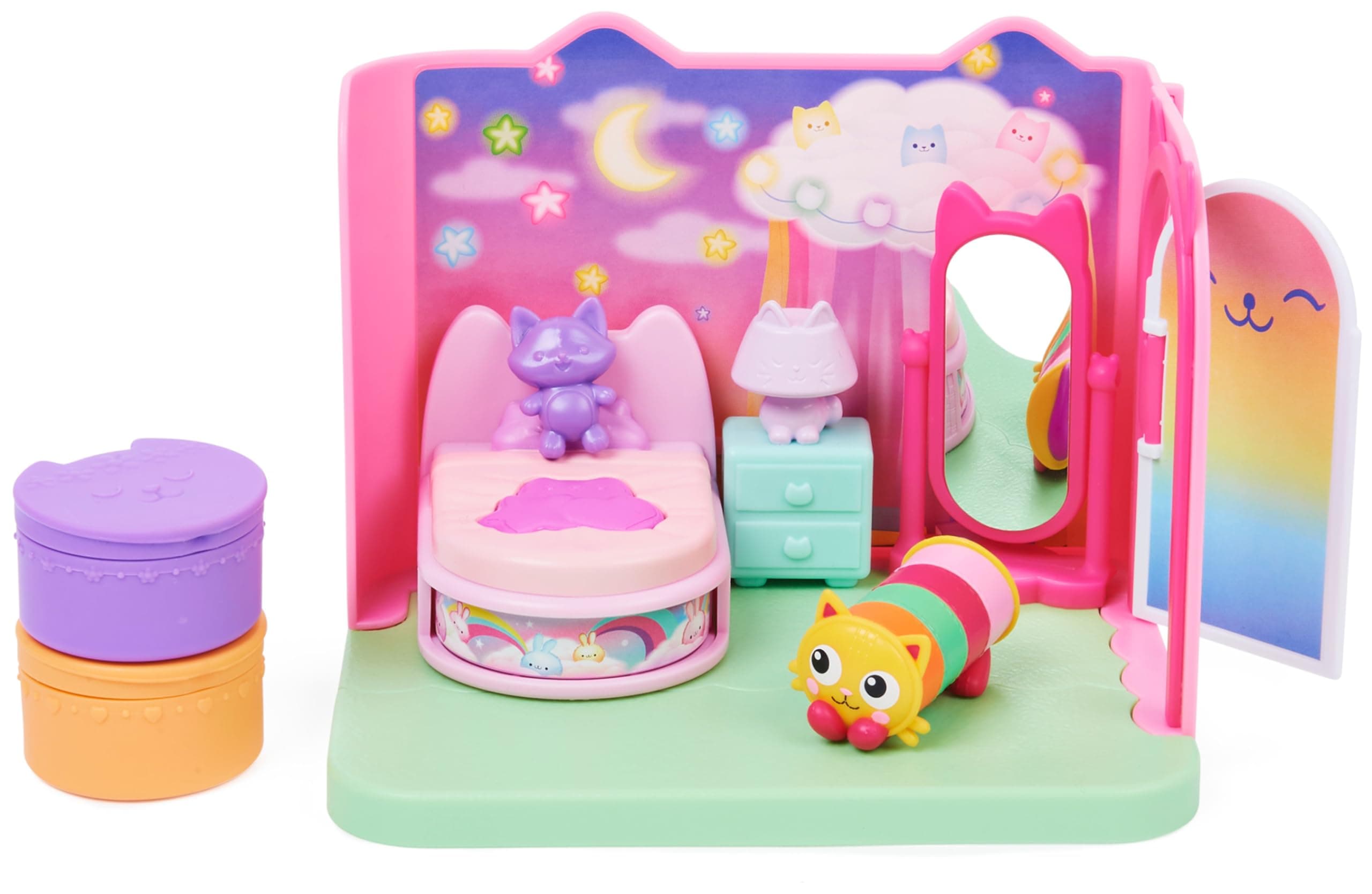 DREAMWORKS GABBYS DOLLHOUSE Gabbys Dollhouse, Sweet Dreams Bedroom with Pillow Cat Figure and 3 Accessories, 3 Furniture and 2 Deliveries, Kids Toys for Ages 3 and up.