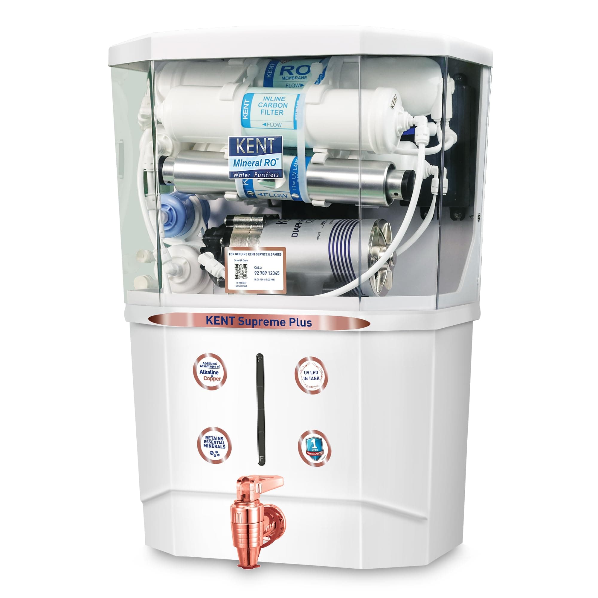 Supreme Plus Alkaline+Copper RO Water Purifier | RO+UV+UF+Alk +Cu+TDSControl+UV LED Tank|Advanced ROTech for Sabse Shudh Paani | Auto Flush | 8L| 20LPH | Ideal for Borewell/Tanker/Municipal Water