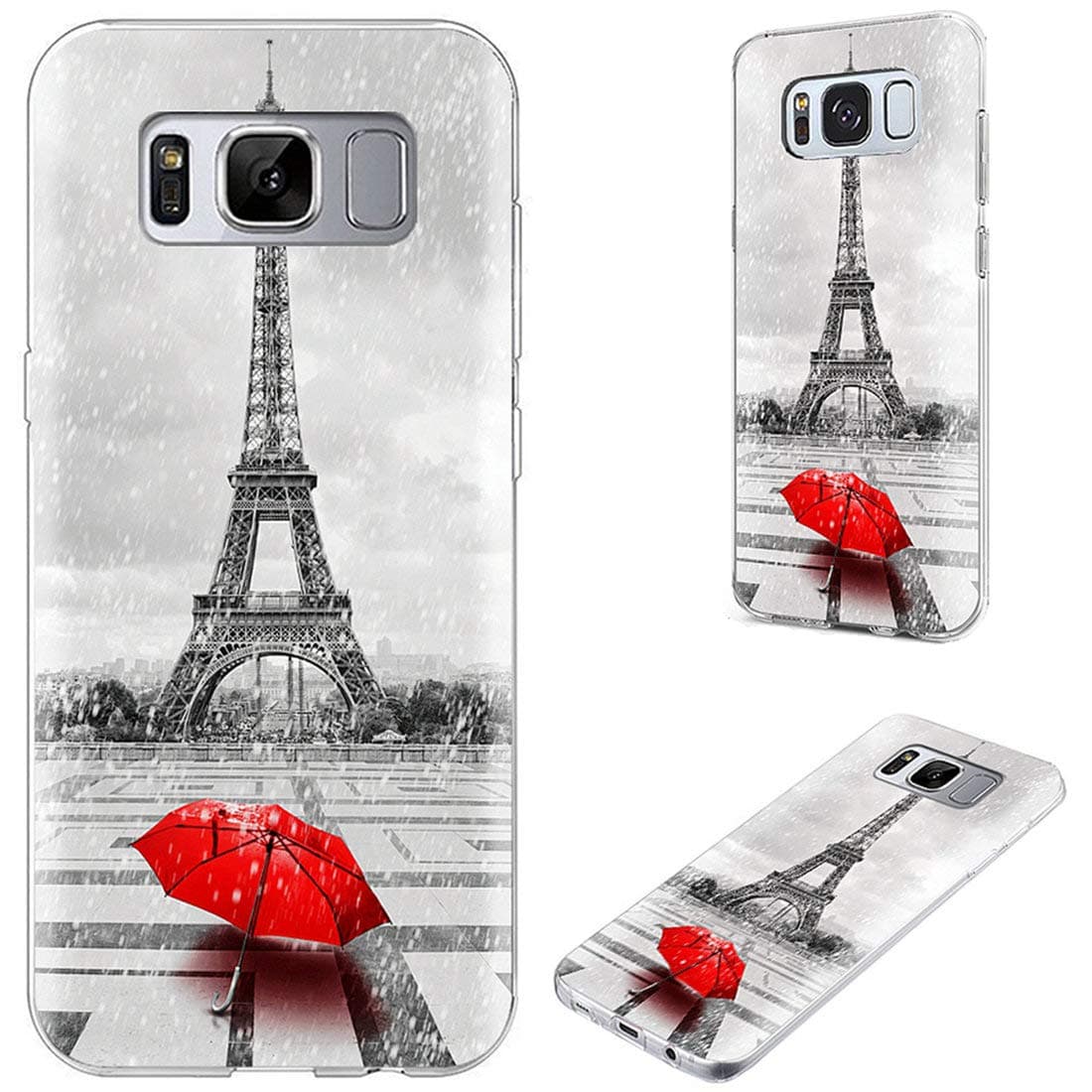 S8 Case,S8 Case for Girls,VoMotec Shockproof Anti-Scratch Slim Flexible Soft TPU Rubber Full Protective Shell Cover Cases for Samsung Galaxy S8,France Paris Eiffel Tower Rain Red Umbrella