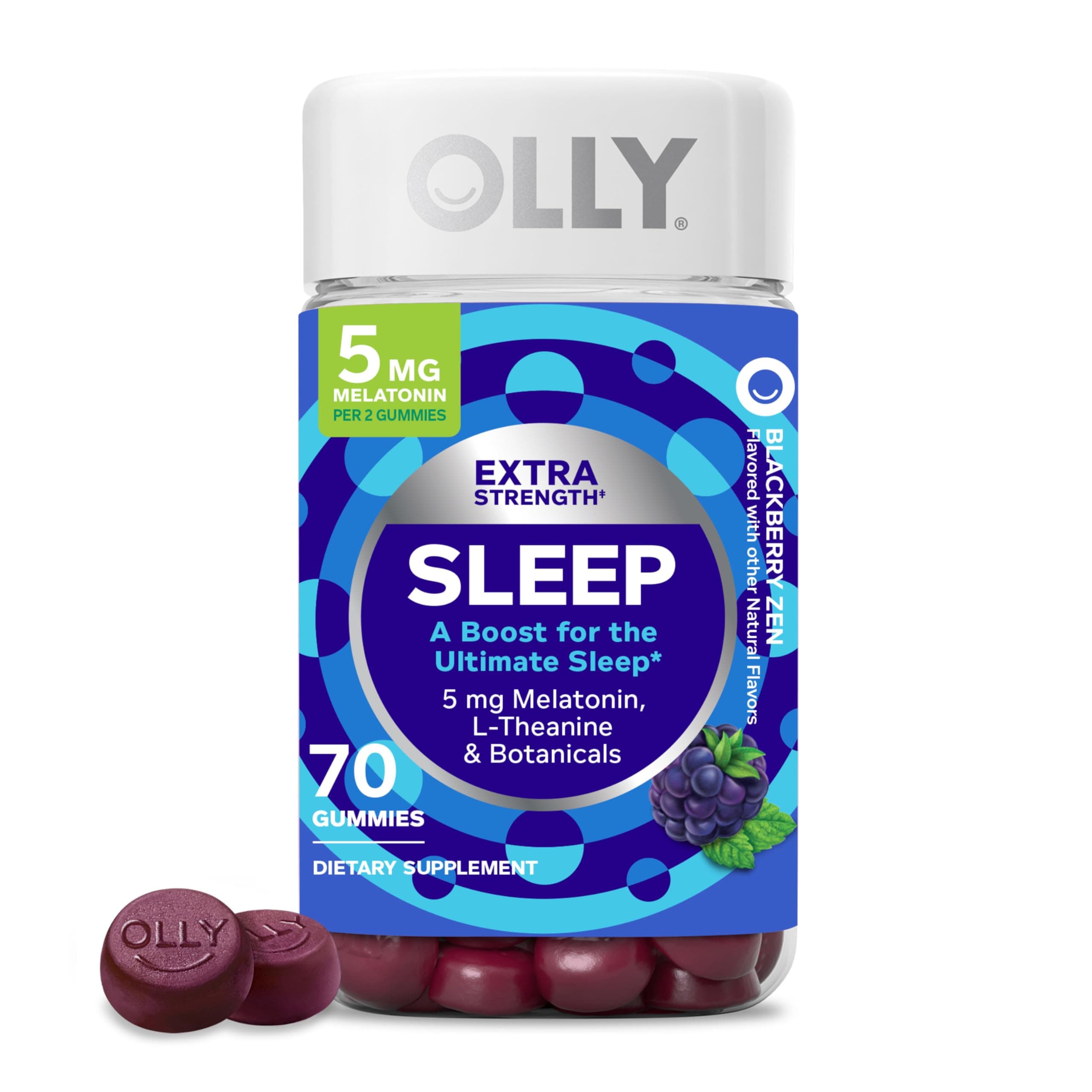 Extra Strength Sleep Gummy, Occasional Sleep Support, 5 mg Melatonin, L-Theanine, Chamomile, Lemon Balm Extracts, Sleep Aid, Blackberry Flavor - 70 Count (Packaging May Vary)