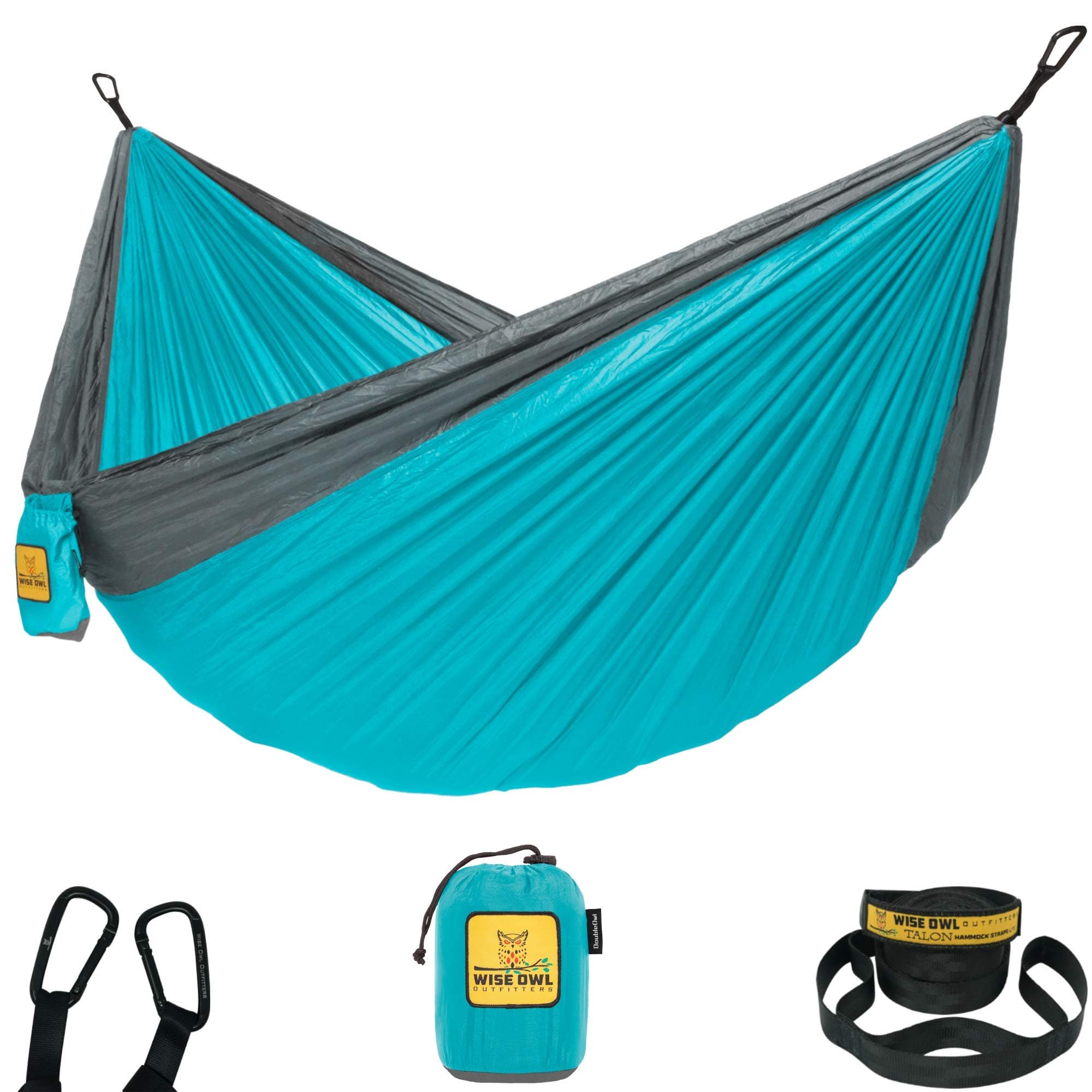 Wise Owl Outfitters Hammock for Camping Single & Double Hammocks - Gear For The Outdoors Backpacking Survival or Travel - Portable Lightweight Parachute Nylon SO Lt Blue & Grey