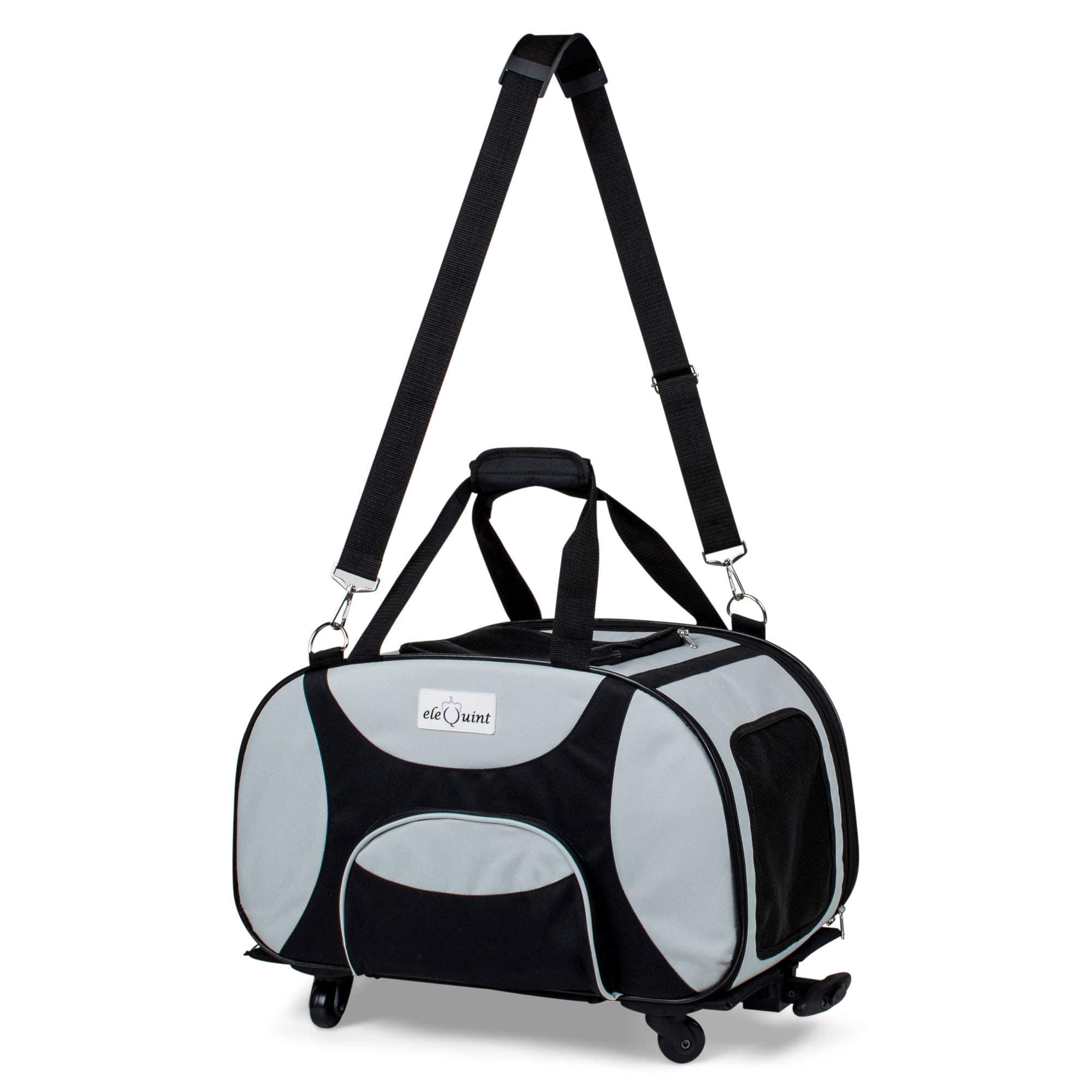 eleQuint Soft Sided Travel Pet Carrier for Small Size Pets up to 24 lbs, with Detachable Wheel Platform Extendable Handle and Fleece Pet Mat, 20" x 11.8" x 11.8" (14”H with Wheel Platform)
