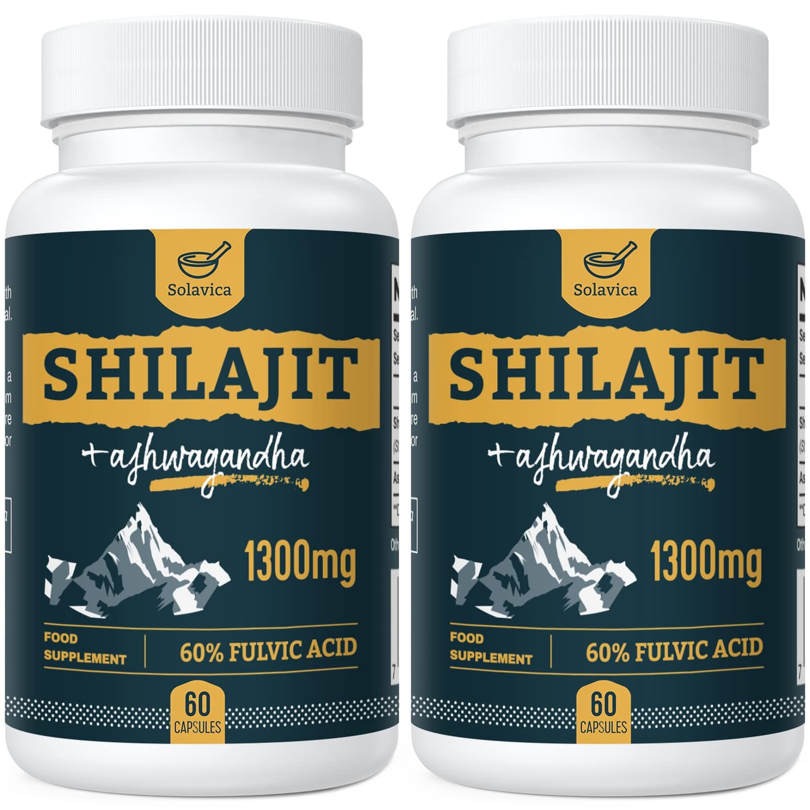 Shilajit Capsules with 60% Fulvic Acid, 1300mg per Serving, Ashwagandha Complex, Made in UK, 60 Capsules (Pack of 2)