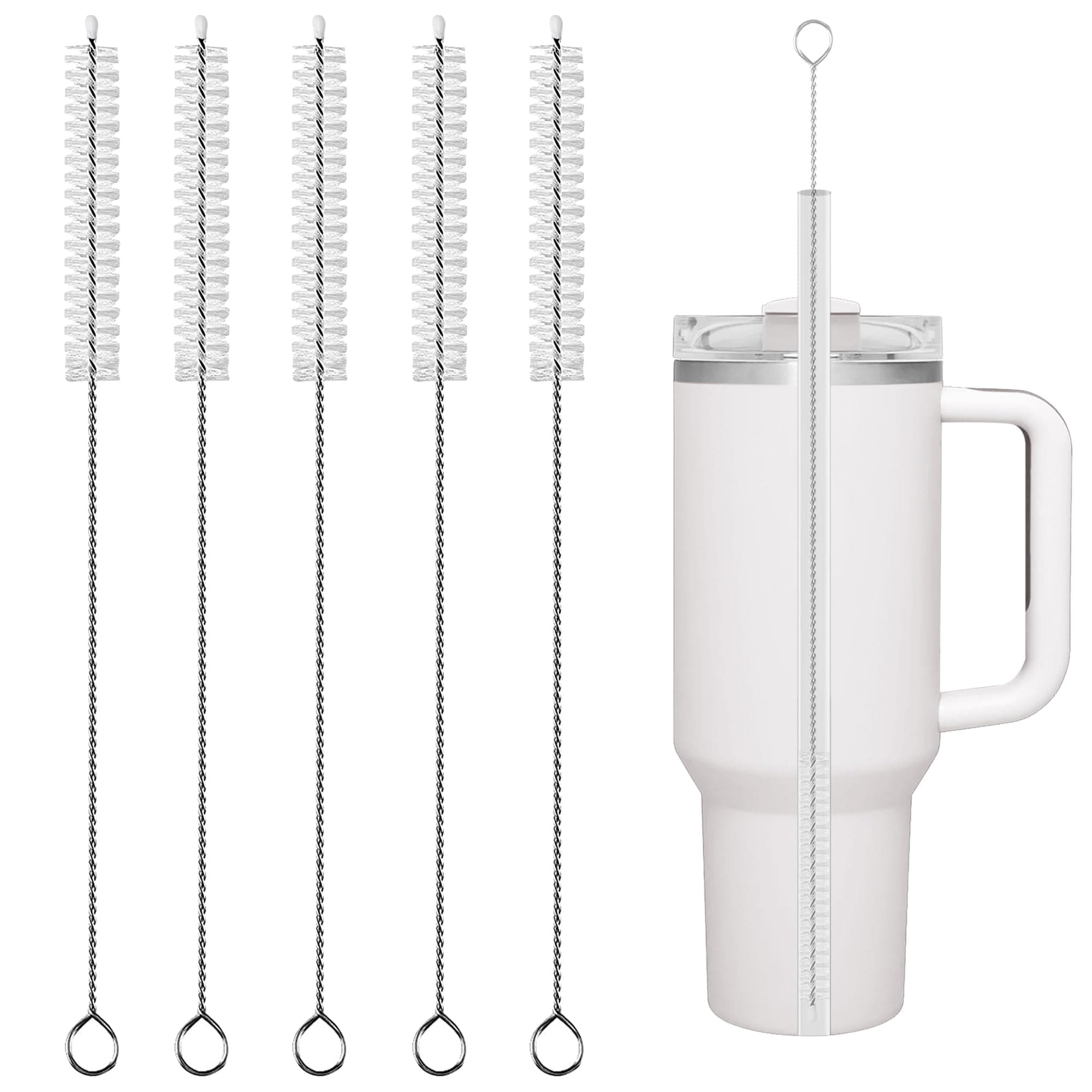 Stanley Straw Cleaner Brush, Reusable Extra Long for 40/30/20 oz Stanley Mug, 10mm Wide Drinking Straws Cleaning Brush for Sippy Cup, Water Bottle and Tubes (5Pcs)