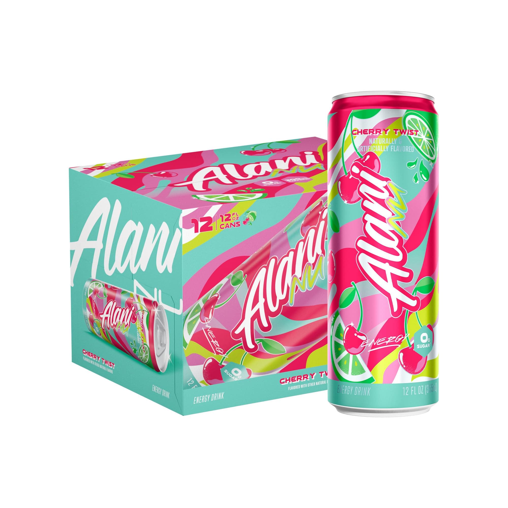 Alani Nu CHERRY TWIST Sugar Free, Low Calorie Energy Drinks, 200mg Caffeine, Biotin B Vitamins, Zero Sugar, 15 Calories, 12 Fl Oz Cans, 12 Pack
