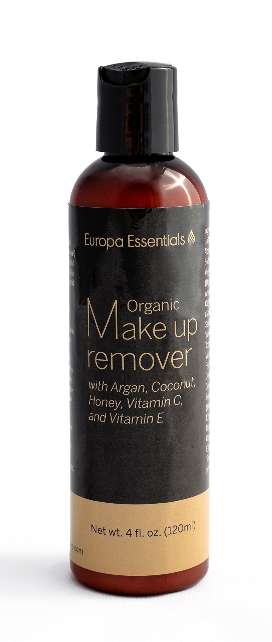 Europa Essentials Organic Makeup Remover (with Argan, Coconut, Honey, Vitamins C & E, and Aloe), 4oz (120ml)