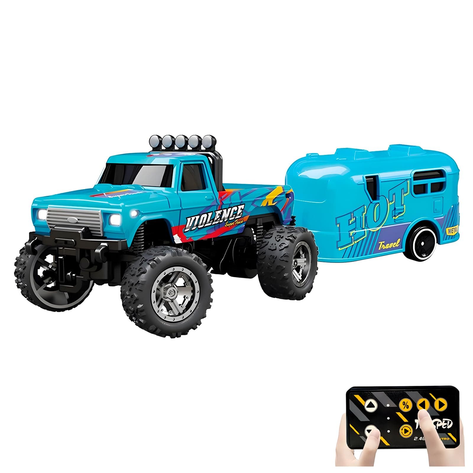Mini Rc Monster Truck, 1:64 Scale Monster Truck Remote Control Car with Lights, 2.4Ghz Remote Control, Mini Alloy Monster Truck Rc, Speed/Steering Adjustable (Blue-B)