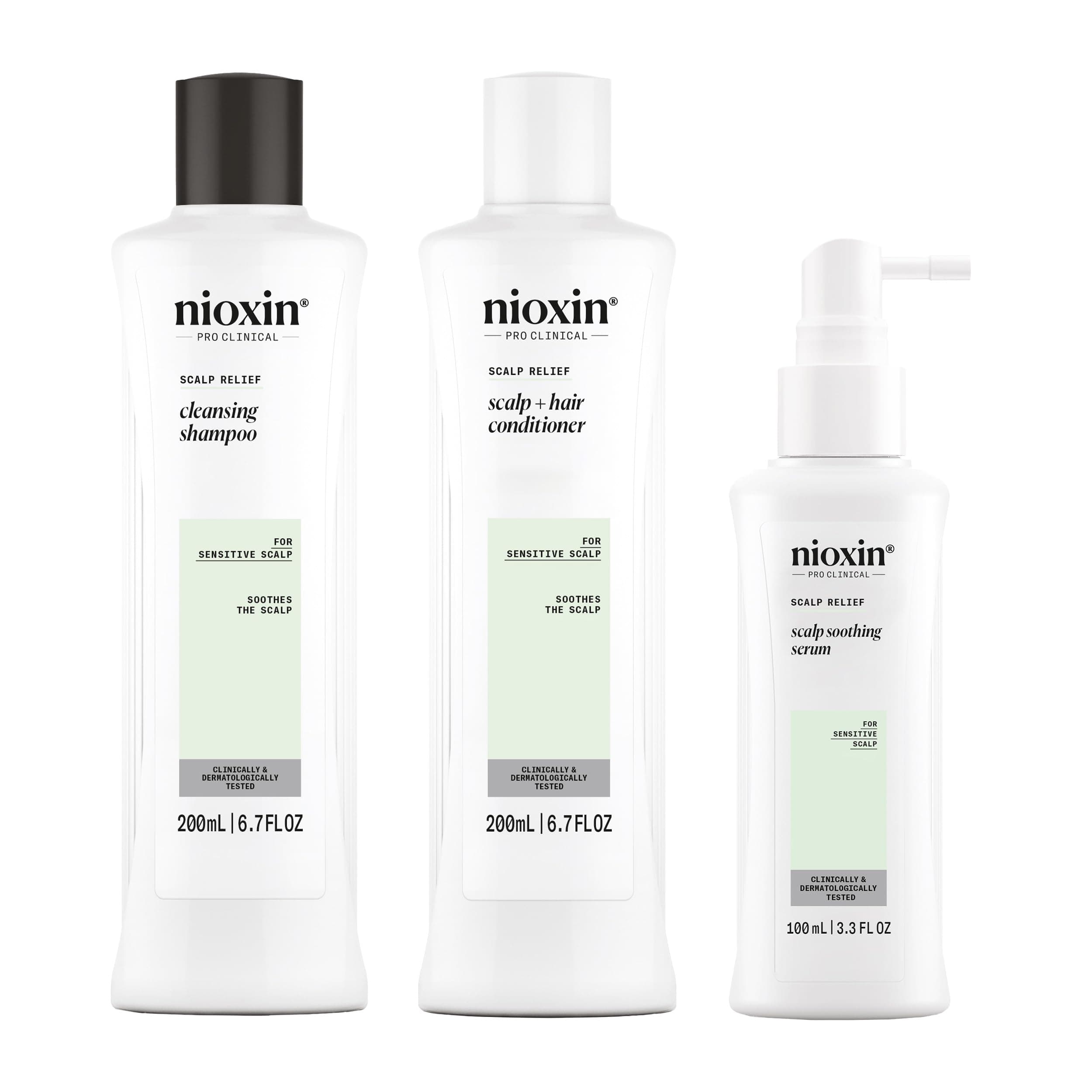 Nioxin Scalp Relief System - Hair Products for Sensitive, Itchy Scalp - Includes Shampoo, Conditioner and Serum (Packaging May Vary)