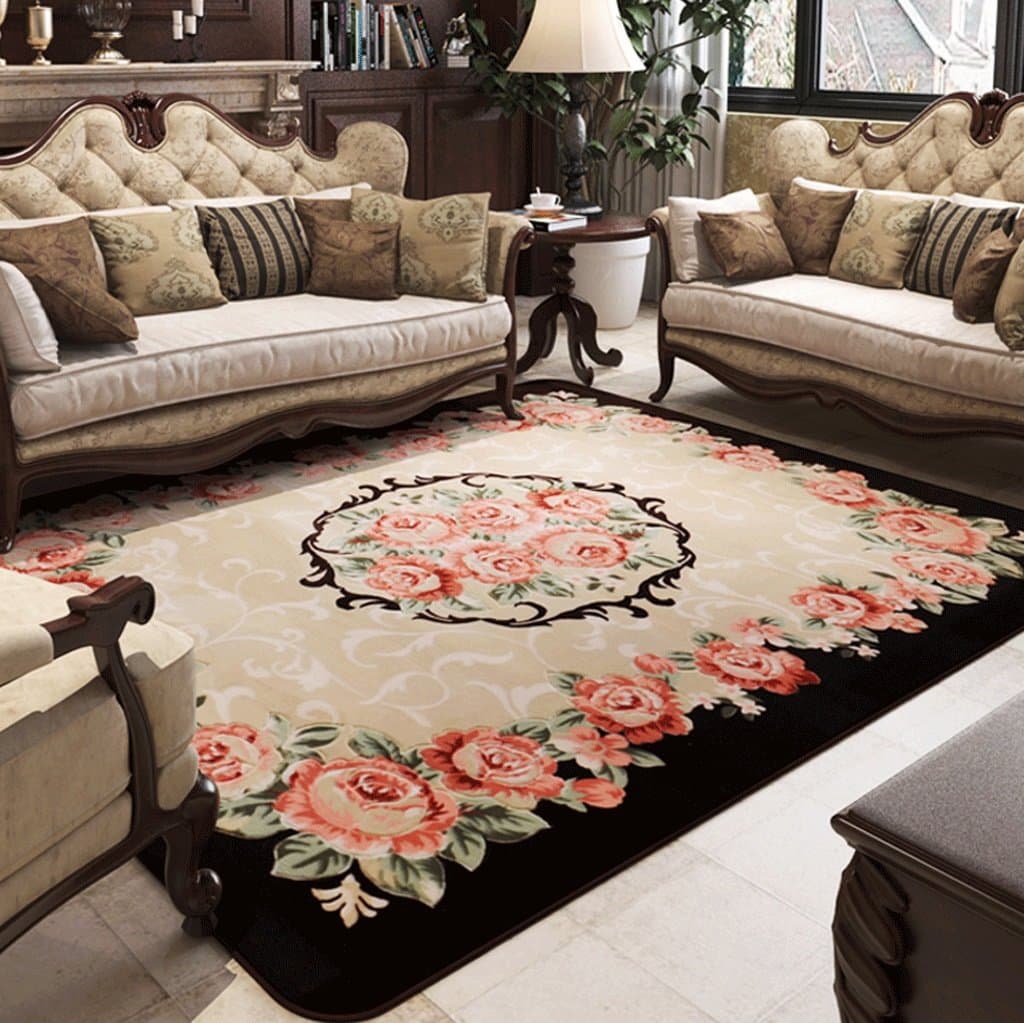 Longshien carpet Carpet Living Room European Coffee Table Can Be Machine Wash Bedroom Rectangular Fabric Sofa Roses Simple Modern Door mats ( Color : A , Size : 200 × 240CM )