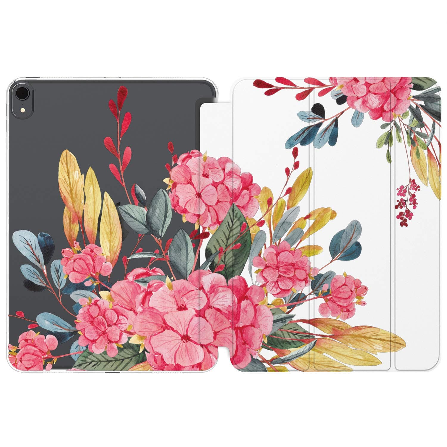 Case for iPad Pro 13 M4 Air M2 11 2024 4th 10.9 2022 10.2 12.9 10.5 9.7 Mini 6 5 4 3 2 1 Closure Flowers Hortensia Design Magnetic Stand Blossom Pink Unique Floral Print Watercolor
