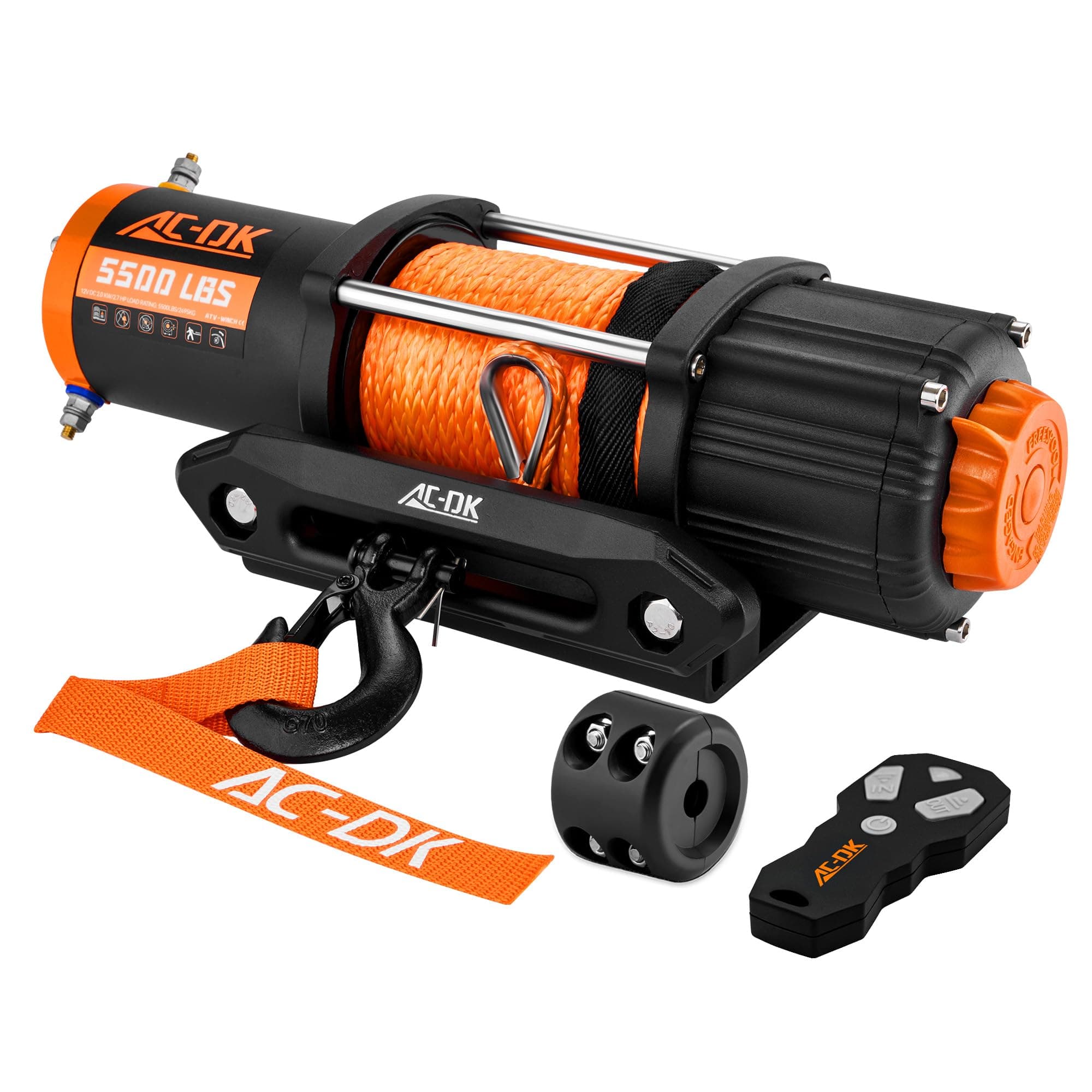 AC-DK 5500 lb ATV/UTV Winch Synthetic Rope Kits, 12V Winch with Wireless Remote for Off Road Trailer Boat RV Towing Winches, Waterproof Winch with Mounting Plate and Wired Remote