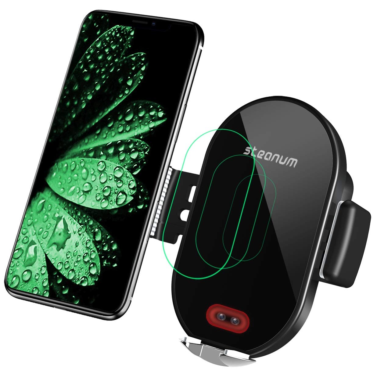 steanum Wireless Car Charger, Qi 10W Fast Charge Infrared Sensor Auto Clamp Phone Holder Car Vent Mount Compatible with Galaxy s9/9+/8/8+/7, 7.5W Compatible for iPhone 11/11Pro/XS/XS Max/XR/X/8/8+