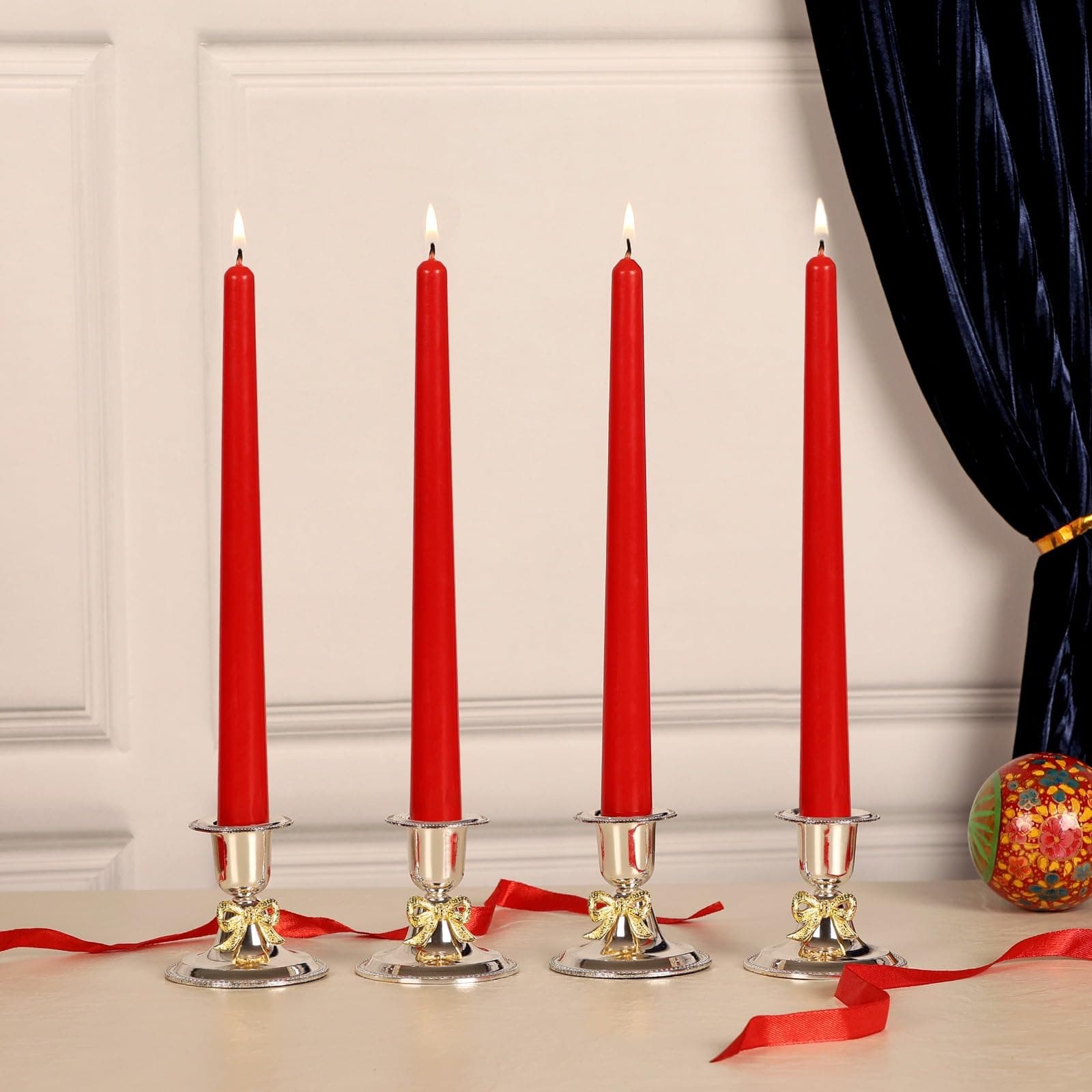 by Parkash Candles Unscented Dripless Taper Candles || 10 Inch x 0.75 Inch || Ram Mandir Candle || Spell || Set of 4 || Paraffin Wax (RED)