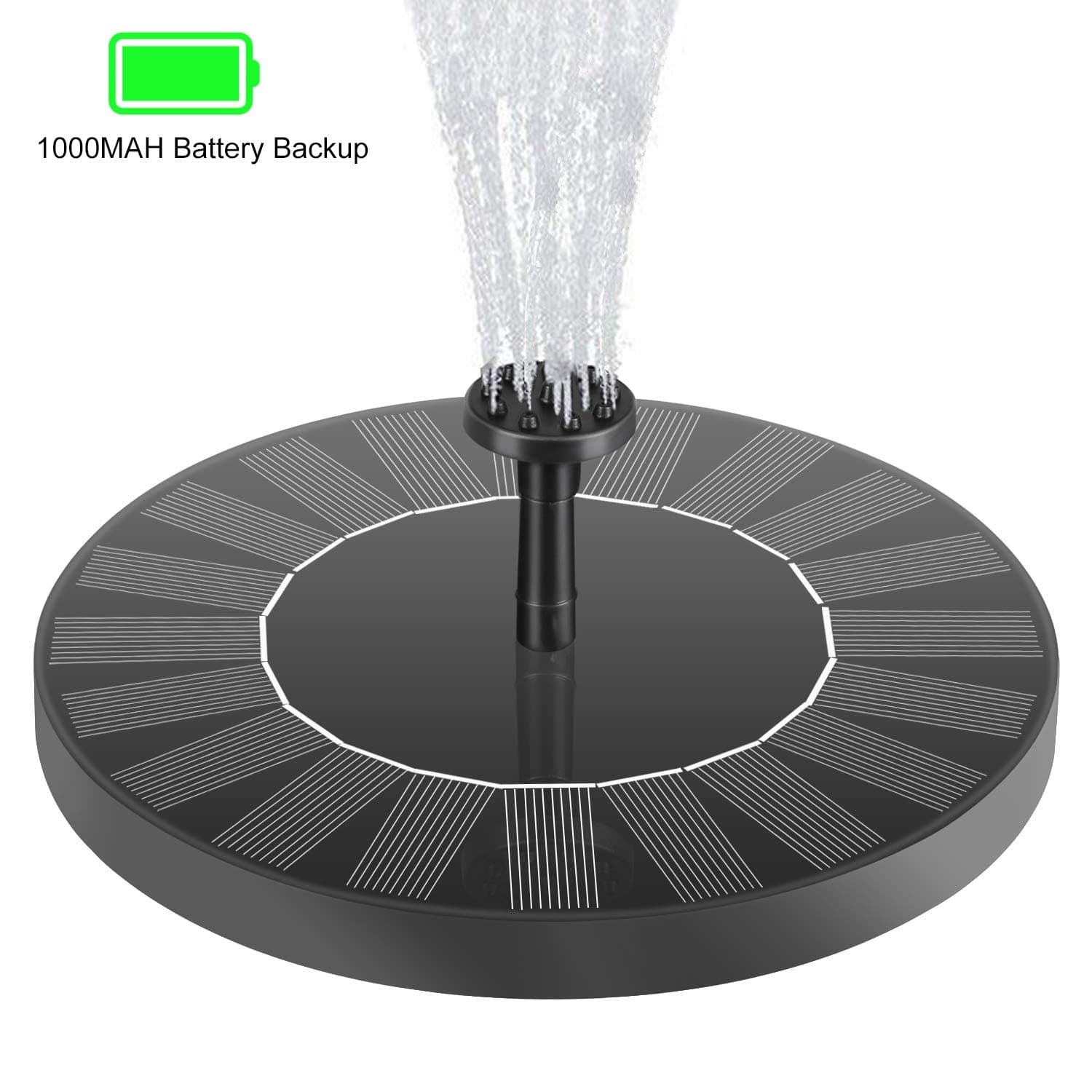 KeShi Solar Fountain Water Pump with Battery Backup, 2.5W Free Standing Solar Powered Fountain Pump for Bird Bath, Small Pond, Pool, Fish Tank and Garden Decoration