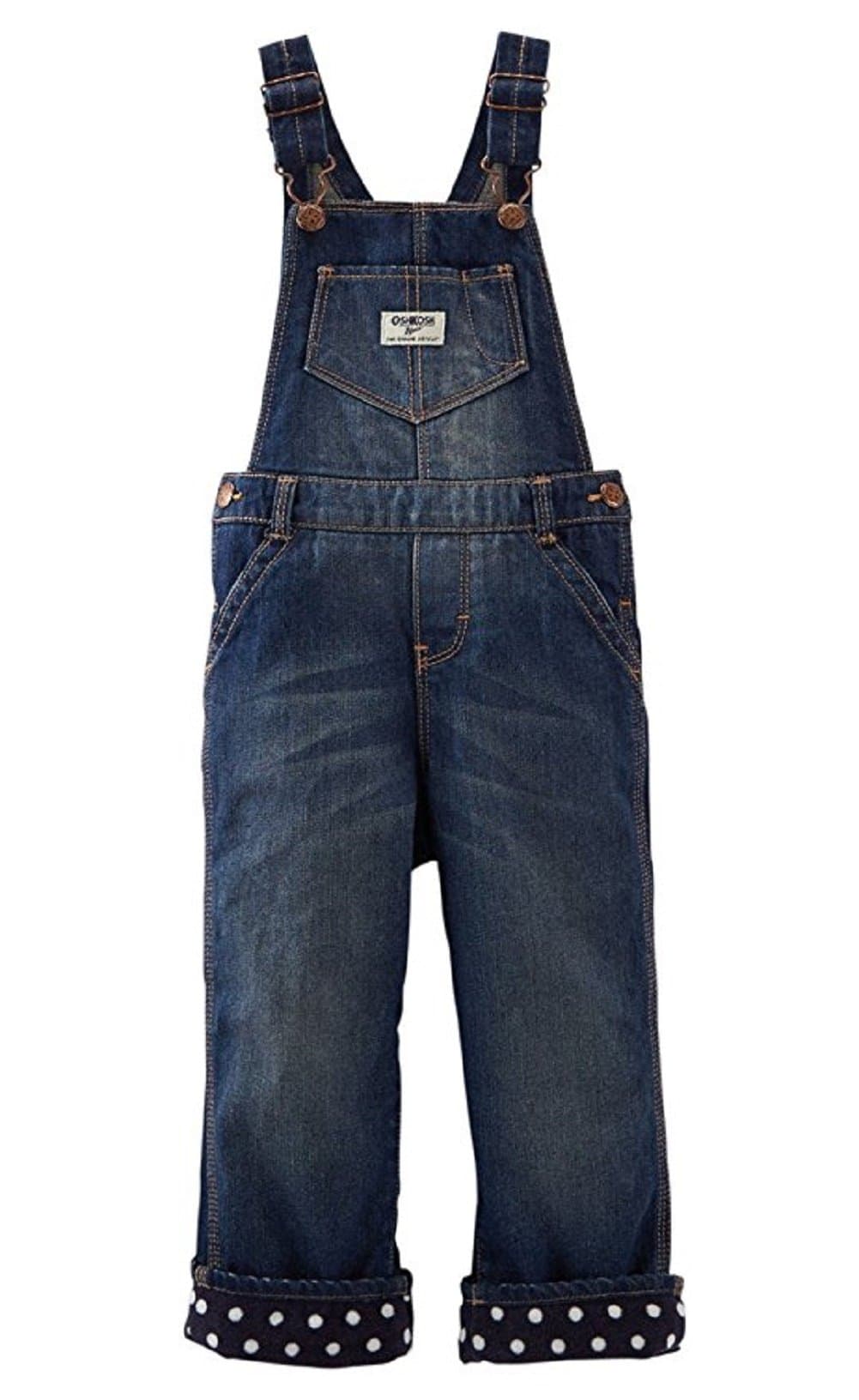 OshKosh B'Gosh Baby Girls Fleece-Lined Denim Overalls (Polka Dot Lining)