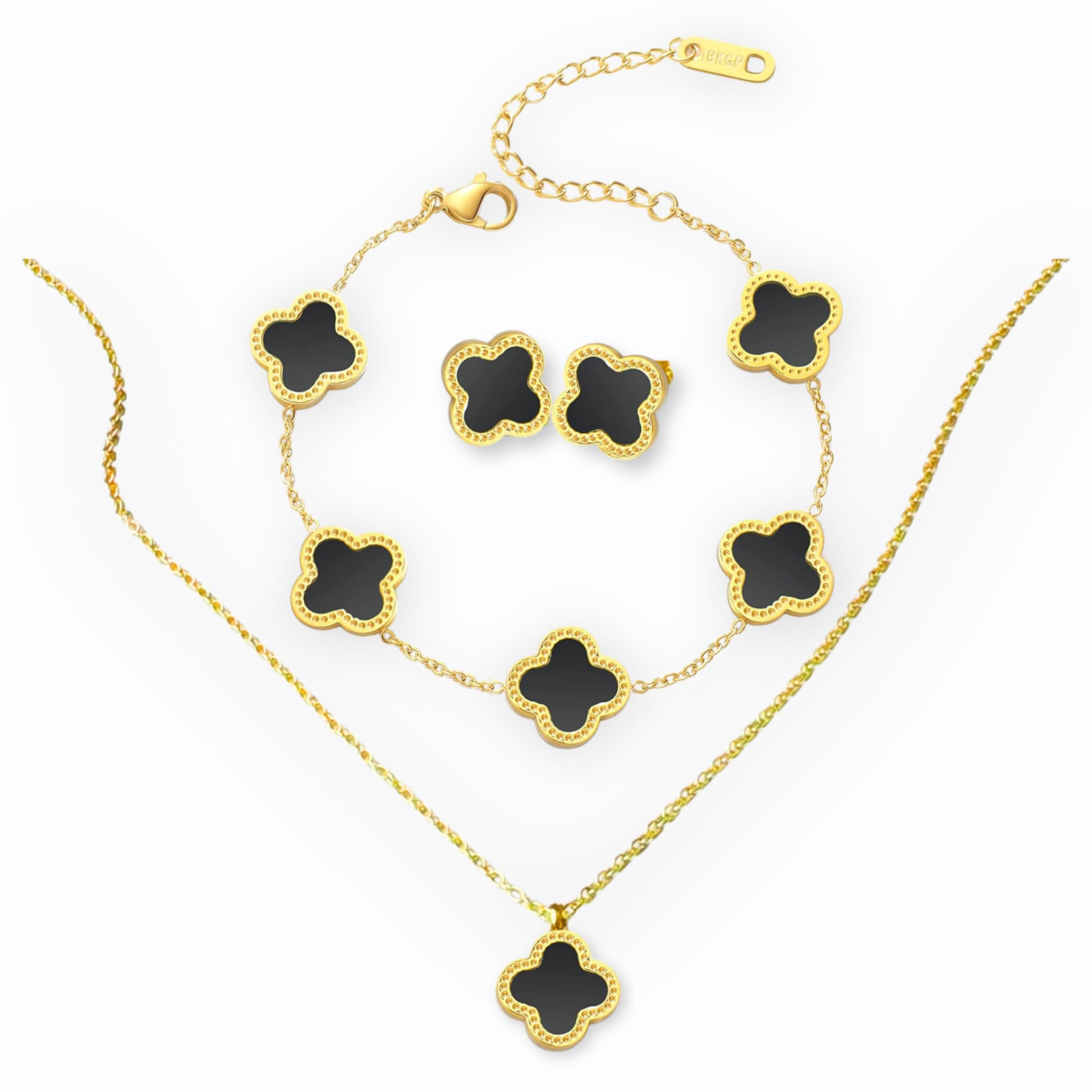 four leaf clover 18K gold plated Jewelry set Jewellery set for women, comes with a cute keychain in a Julie & Co neat gift box.