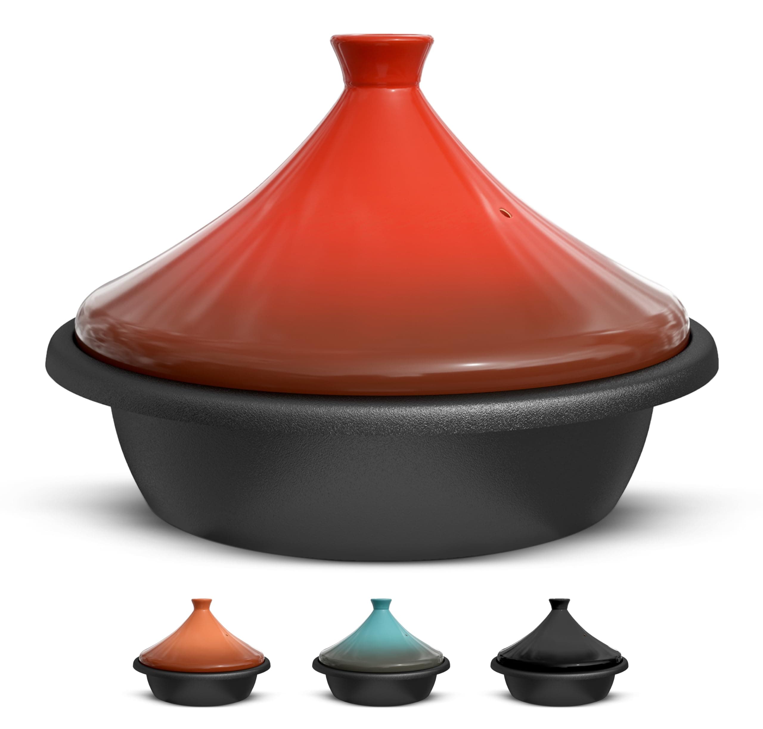 Moroccan Tagine, Enameled Cast Iron Cooking Pot, Tajine with Ceramic Cone-Shaped Closed Lid, 3.3 QT, (Crimson)