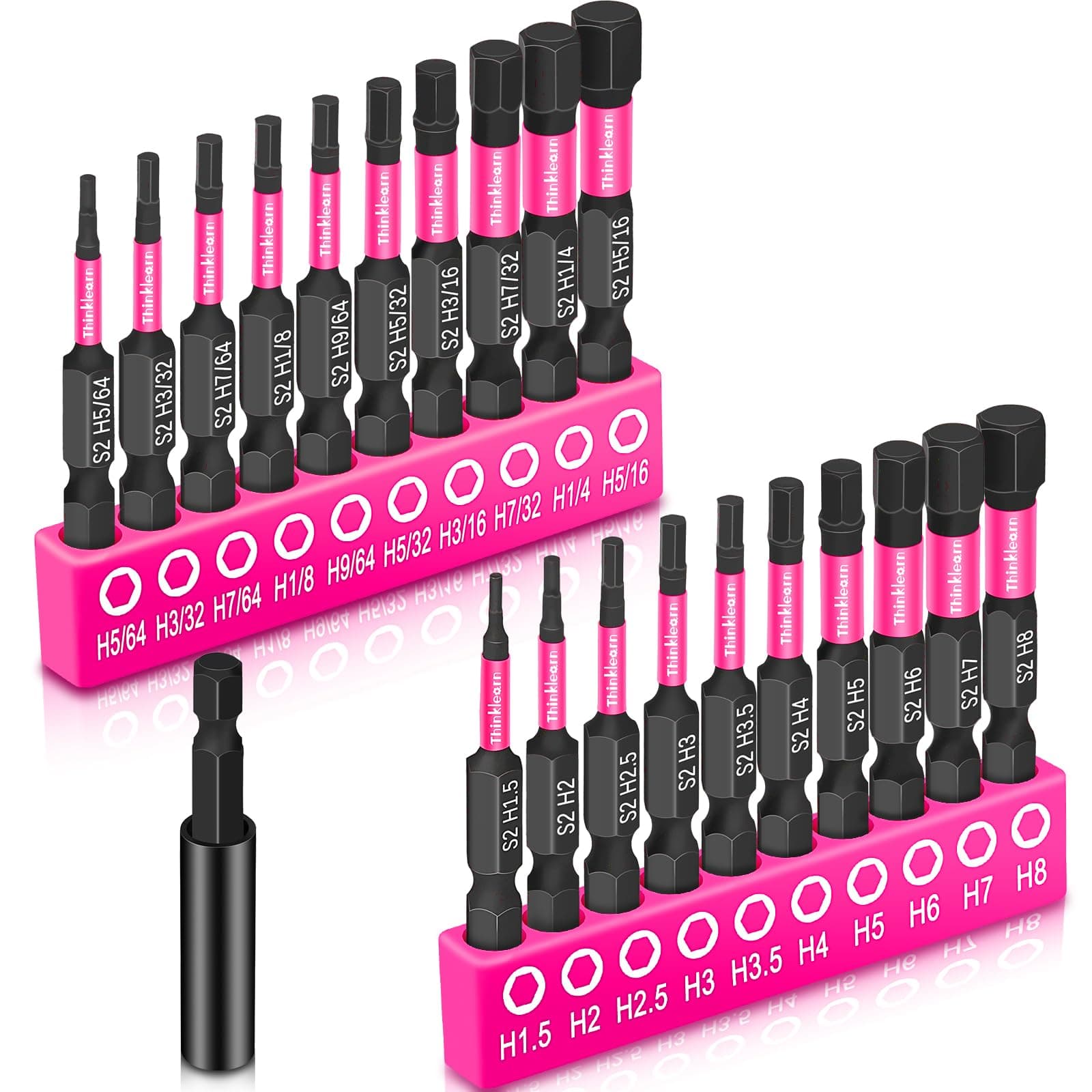 20PCS Hex Head Allen Wrench Drill Bit Set (Metric&SAE), 1/4” Hex-Shank S2 Steel Drill Bits Sets with 2.3" Extension Bit Holder, Impact CNC Machined Tips with Magnetism, Perfect Home DIY-Gift for Women