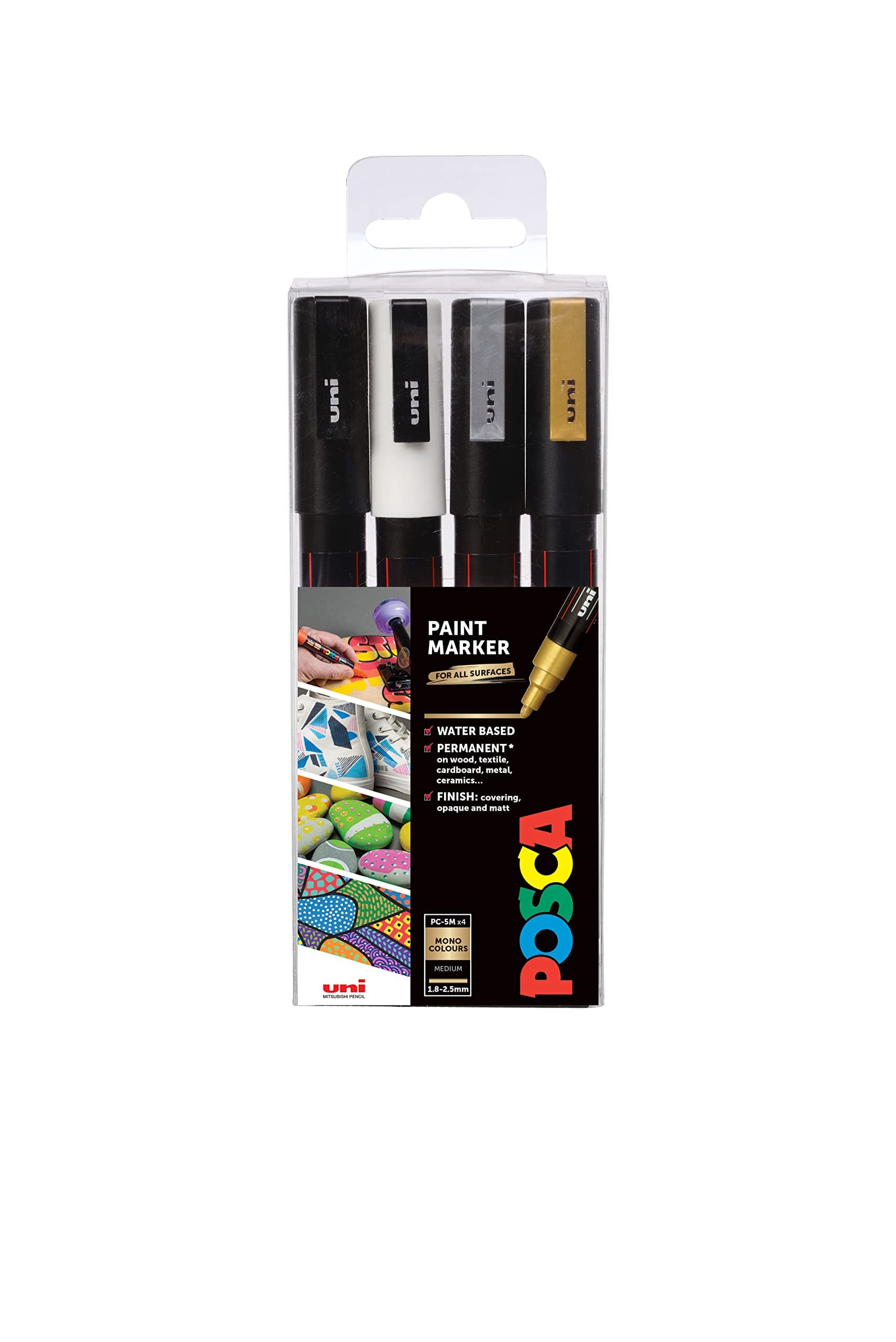 POSCA 153544851 1.5 mm Bullet Tip Waterbased Paint Marker - Assorted Colours (Pack of 4)