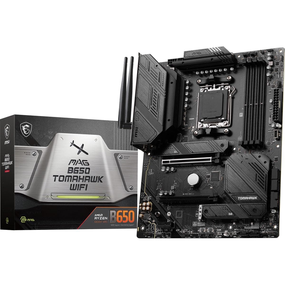 MSI MAG B650 Tomahawk WiFi Gaming Motherboard (AMD Ryzen 9000/8000/7000 Series Processors, AM5, DDR5, PCIe 4.0, M2, SATA 6Gb/s, USB 3.2 Gen 2, HDMI/DP, Wi-Fi 6E, Bluetooth 5.3, 2.5Gbps LAN, ATX)
